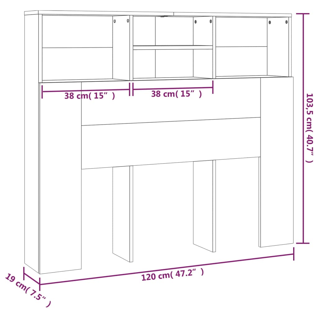 vidaXL Armoire de tête de lit Blanc brillant 120x19x103,5 cm