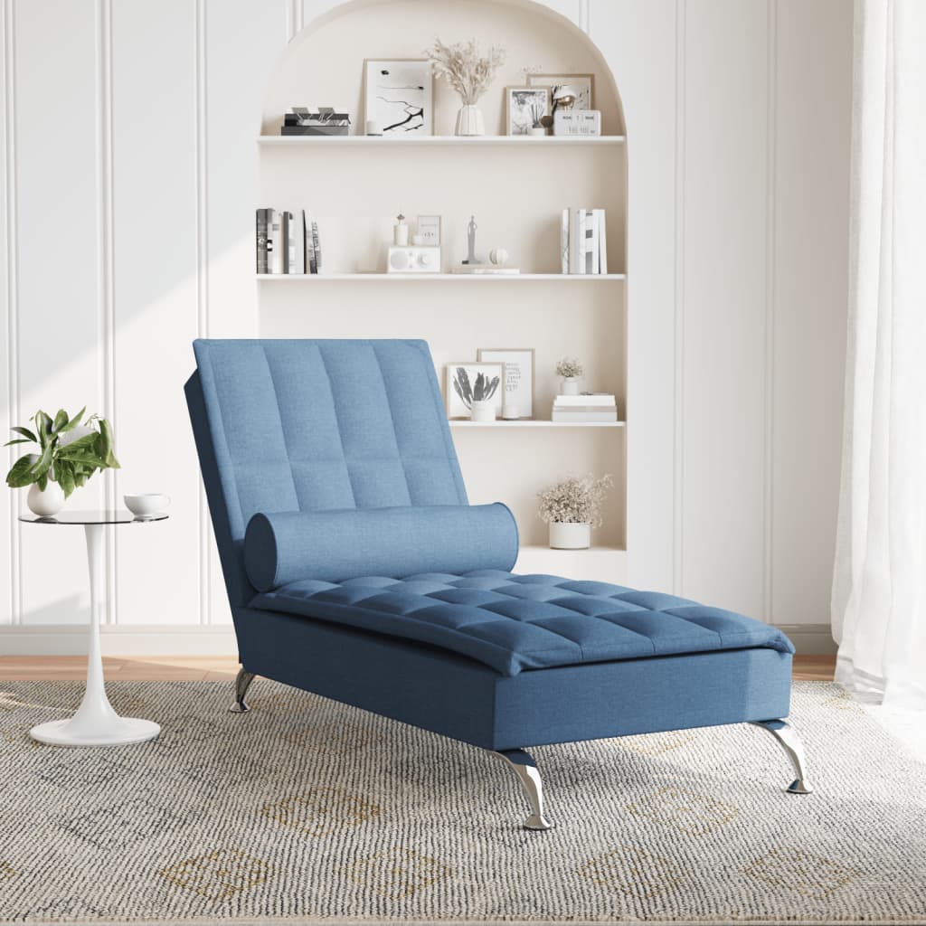 vidaXL Chaise longue de massage avec traversin bleu tissu