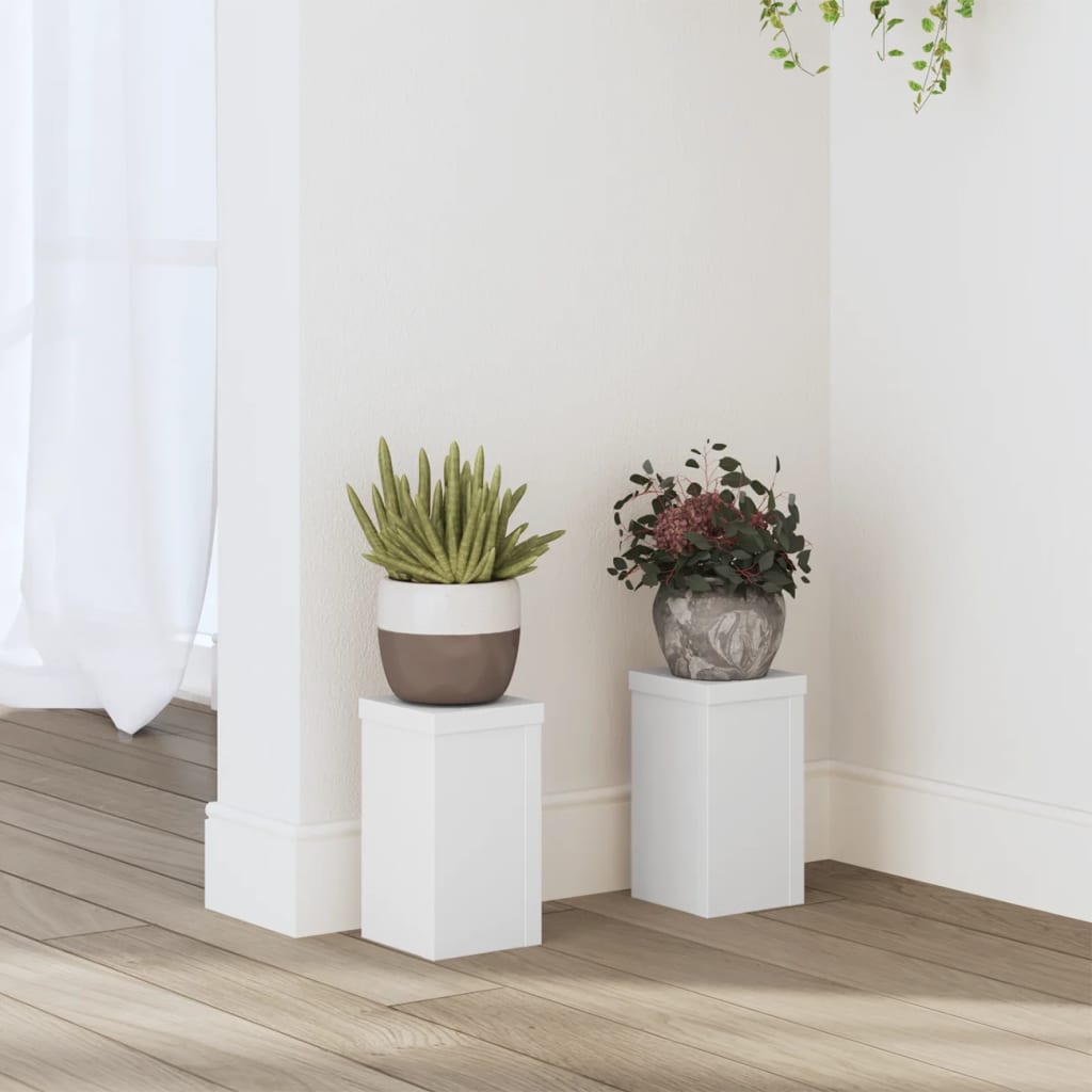 vidaXL Supports pour plantes 2 pcs blanc 10x10x18 cm bois d'ingénierie