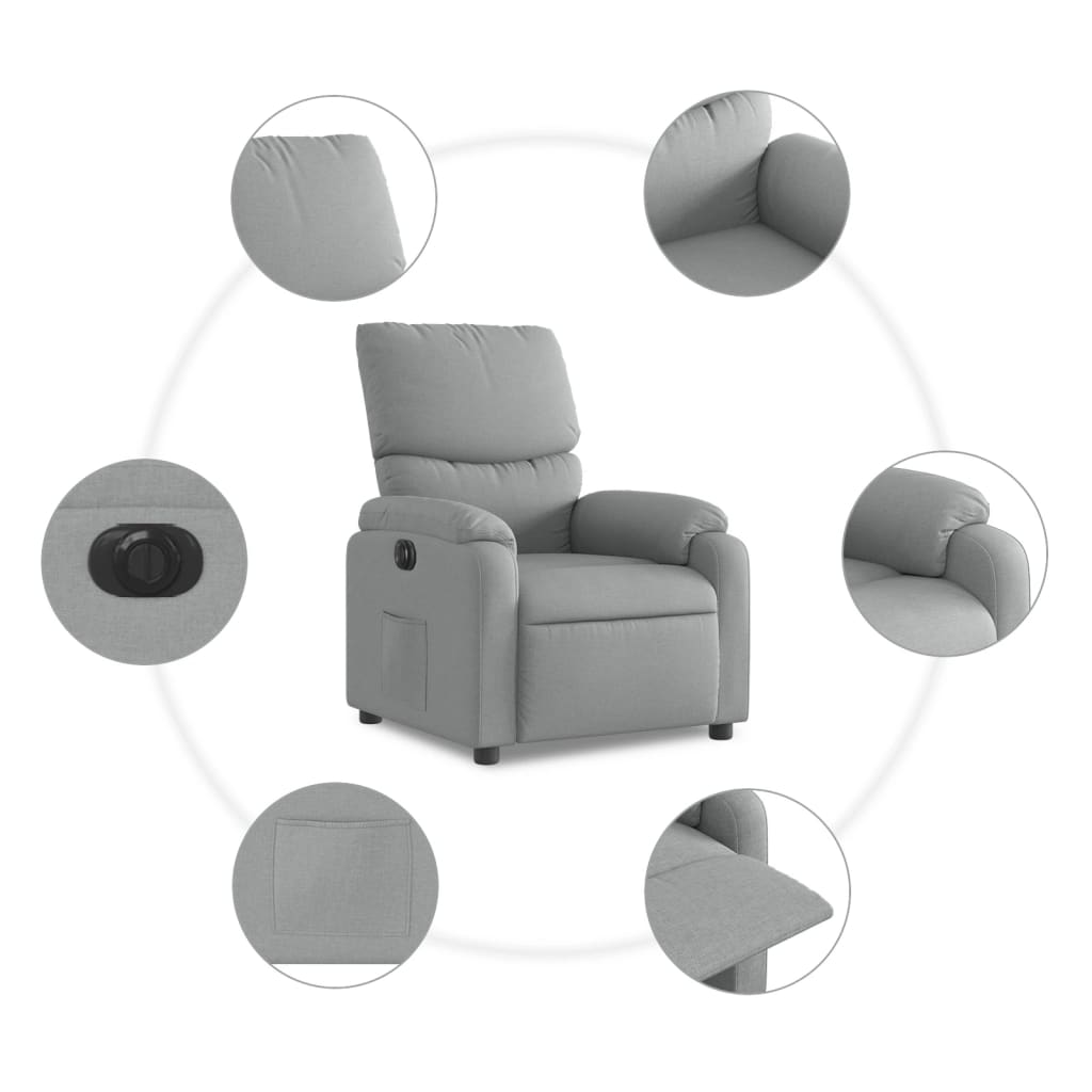 vidaXL Fauteuil inclinable électrique Gris clair Tissu