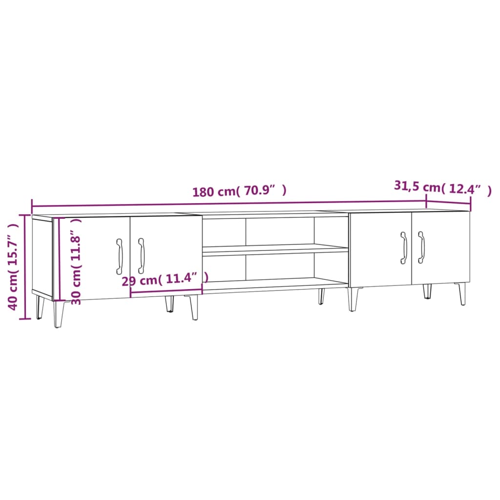 vidaXL Meuble TV chêne fumé 180x31,5x40 cm bois d'ingénierie