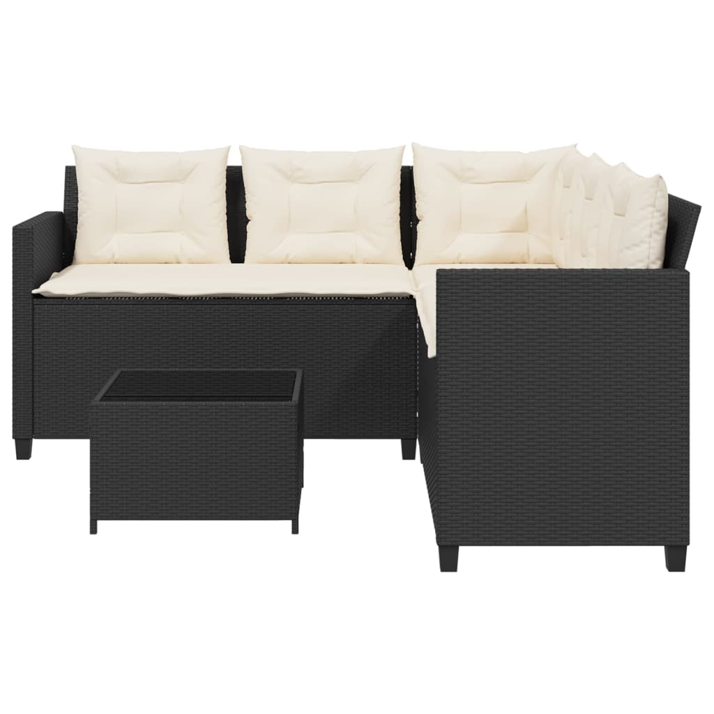 vidaXL Canapé de jardin avec table et coussins en forme de L noir