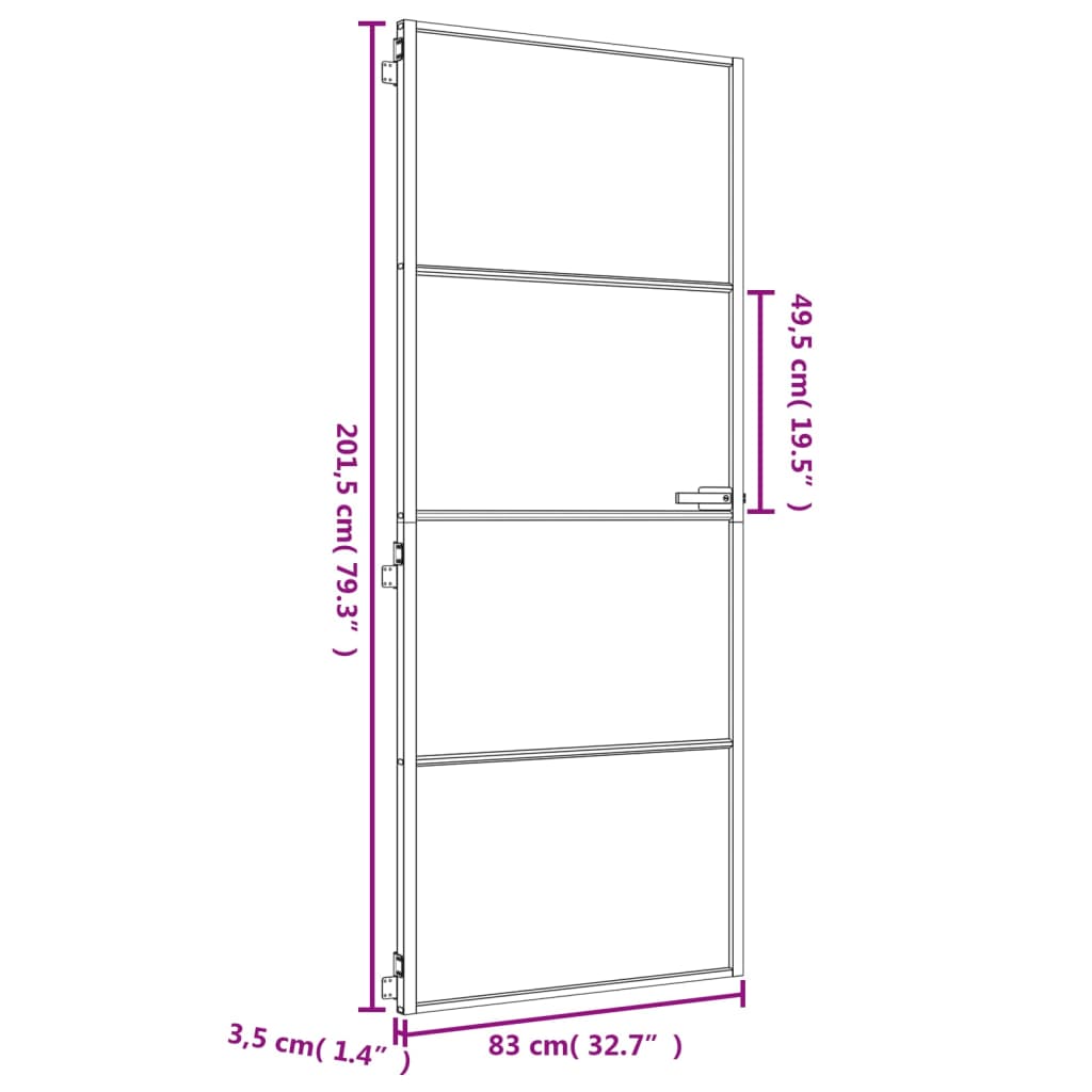 vidaXL Porte intérieure mince doré 83x201,5 cm verre trempé aluminium