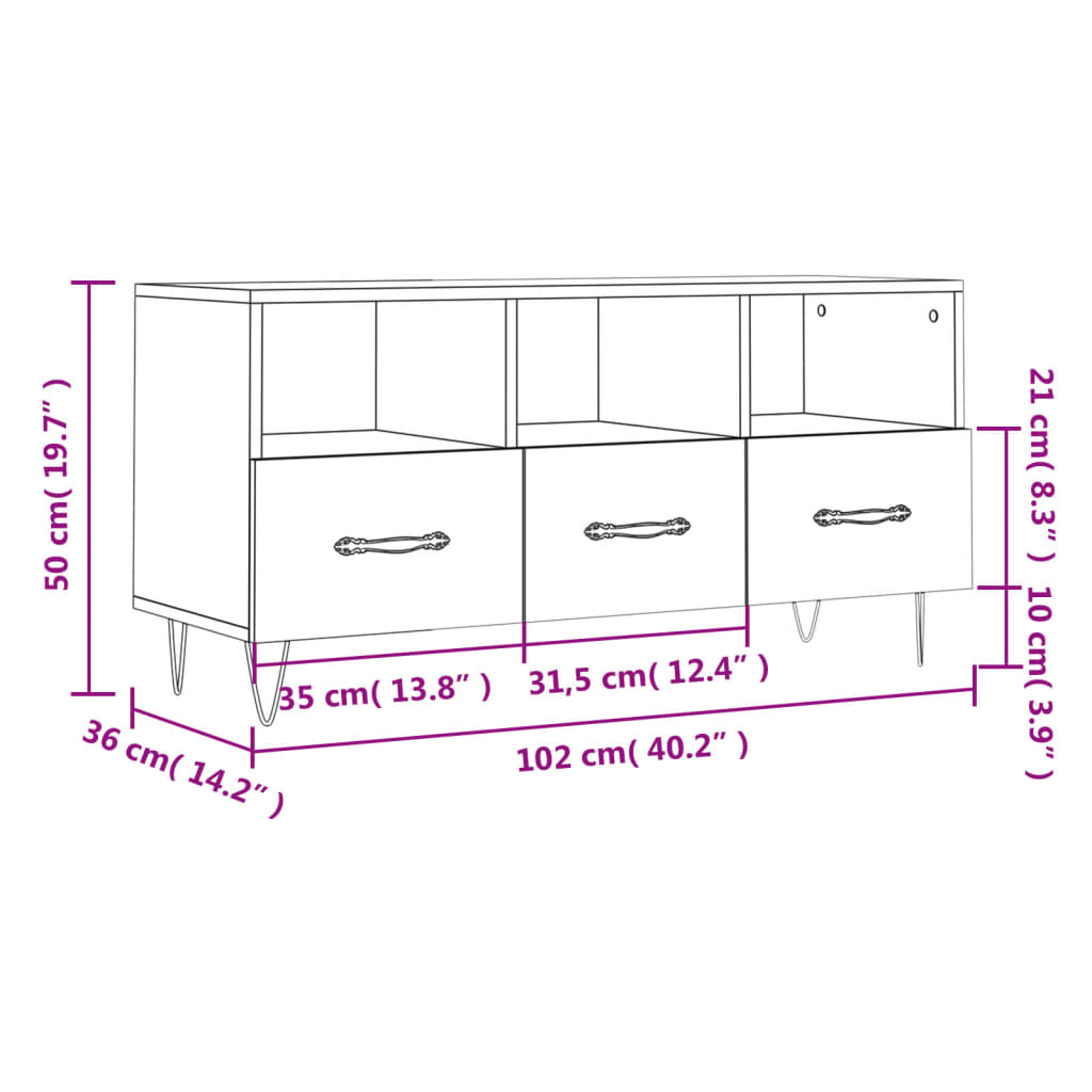 vidaXL Meuble TV chêne sonoma 102x36x50 cm bois d'ingénierie