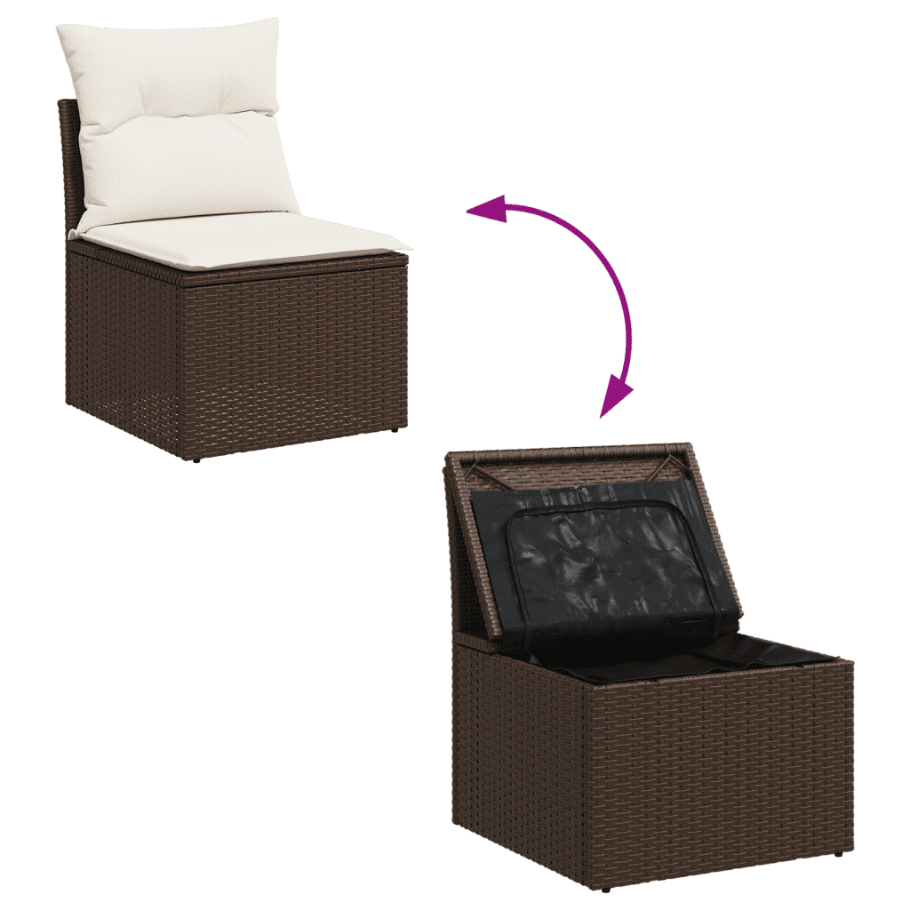 vidaXL Salon de jardin avec coussins 12 pcs marron résine tressée