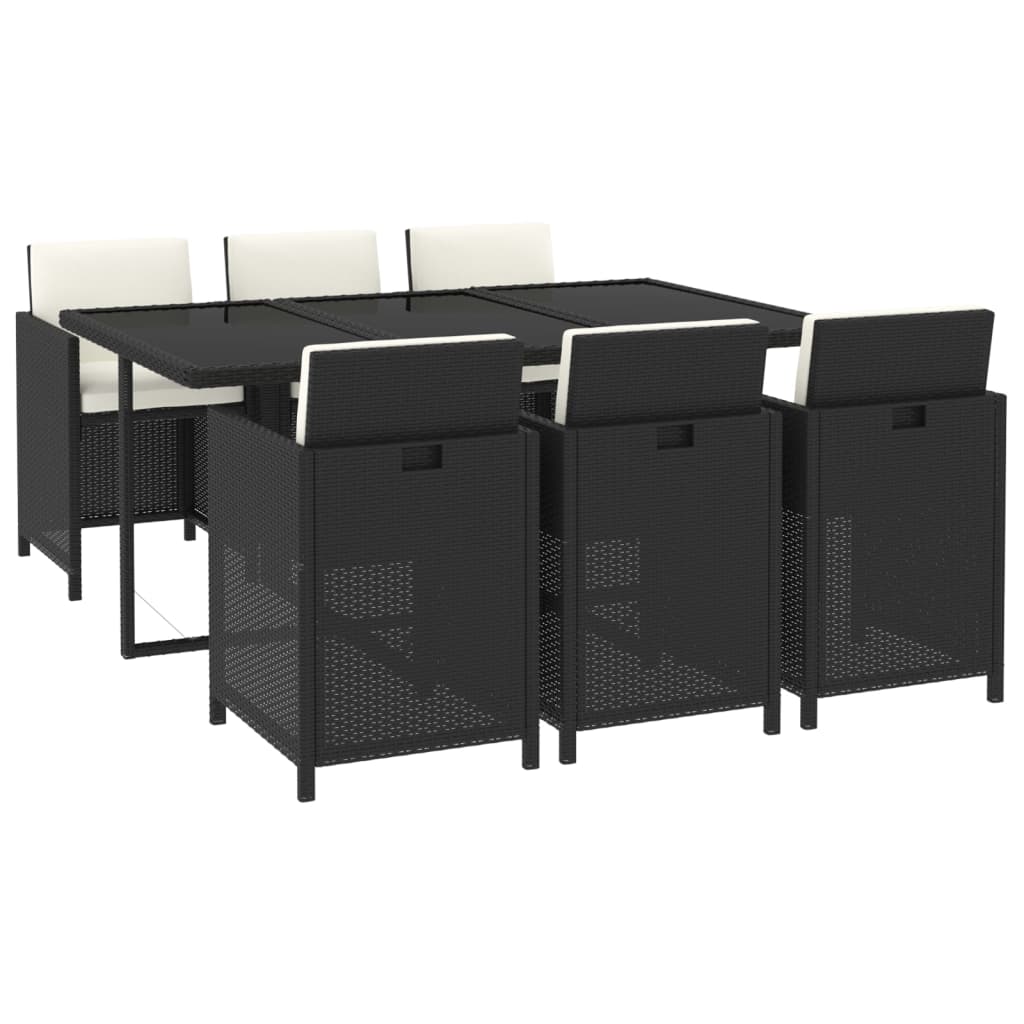 vidaXL Mobilier à dîner de jardin et coussins 7pcs Résine tressée Noir