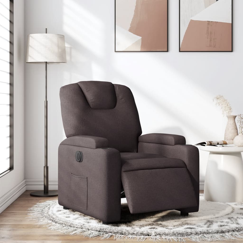 vidaXL Fauteuil inclinable électrique Marron foncé Tissu