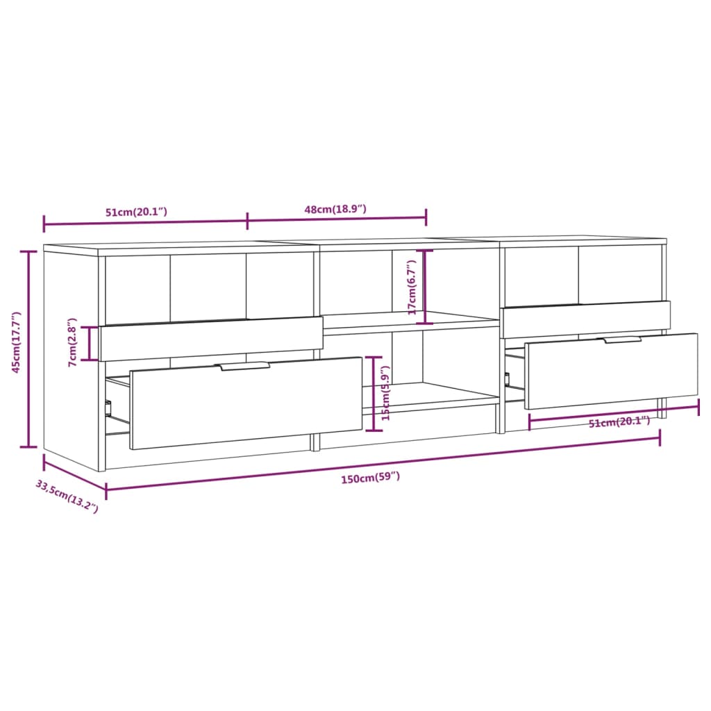 vidaXL Meuble TV Sonoma gris 150x33,5x45 cm Bois d'ingénierie