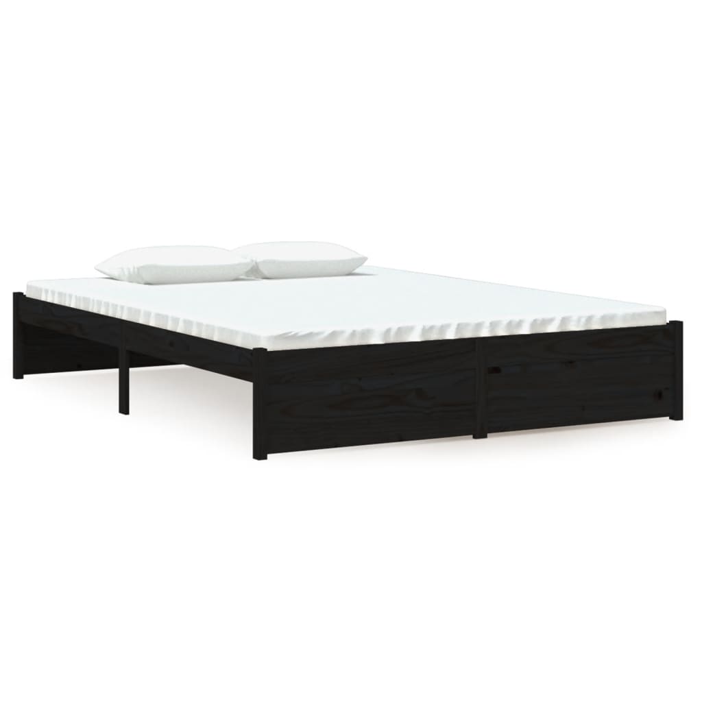 vidaXL Cadre de lit Noir Bois massif 135x190 cm Double