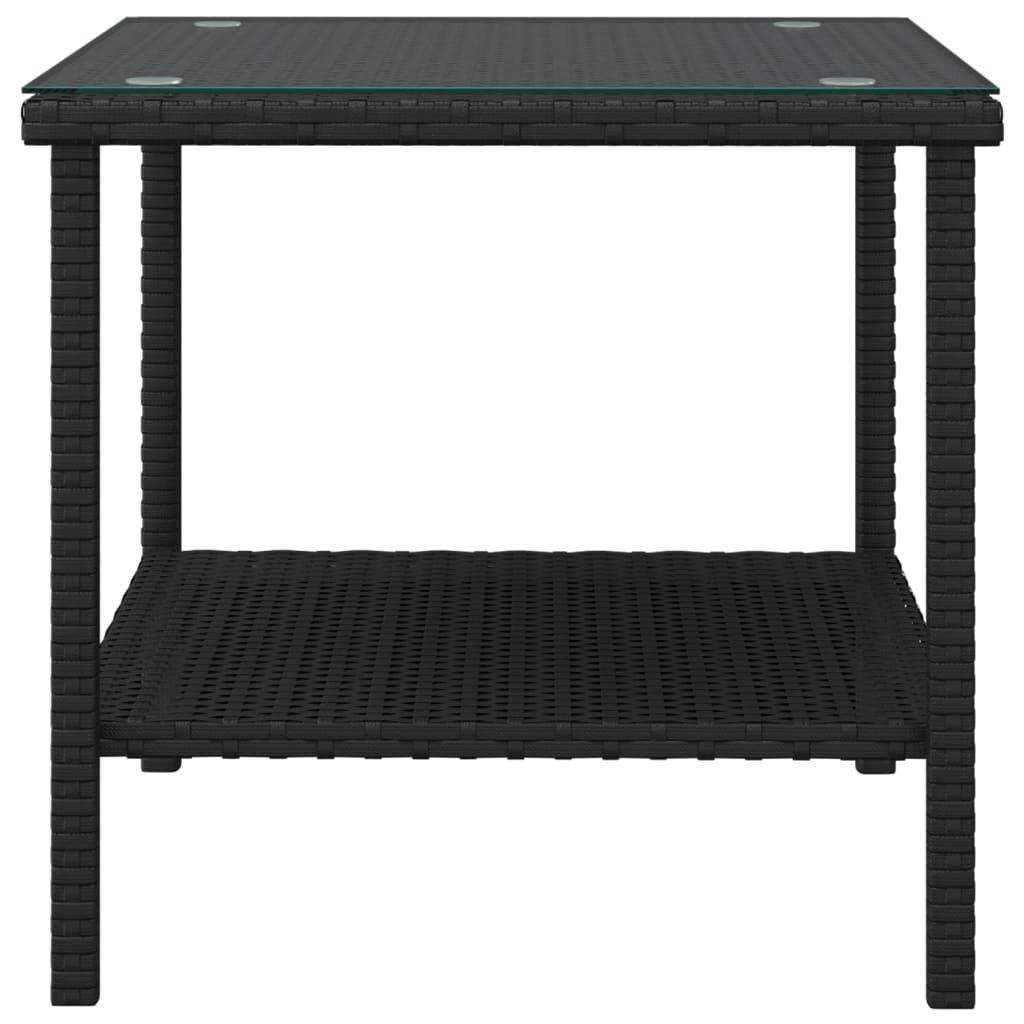 vidaXL Table d'appoint noir 45x45x45 cm poly rotin et verre trempé
