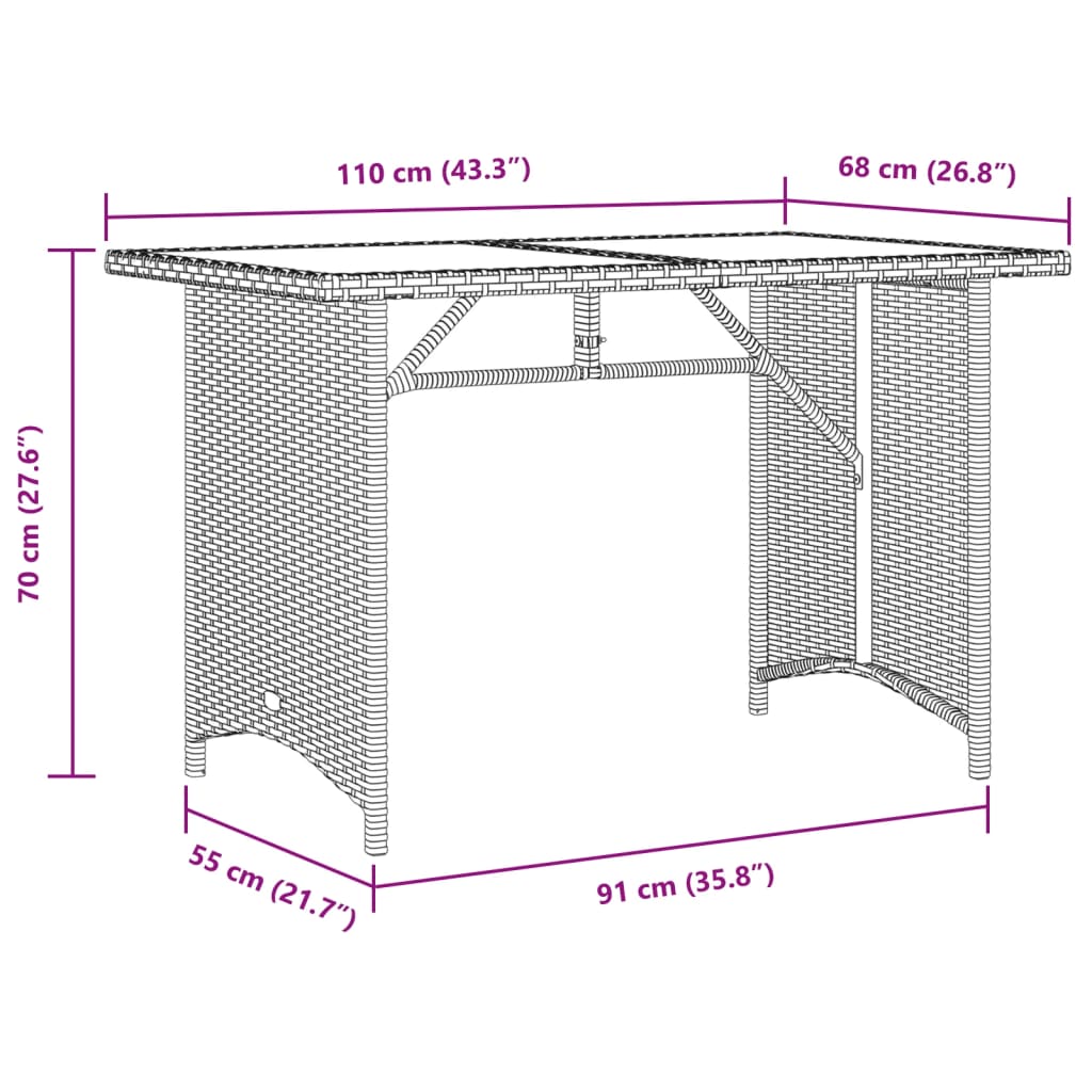 vidaXL Table de jardin et dessus en bois noir 110x68x70 cm poly rotin