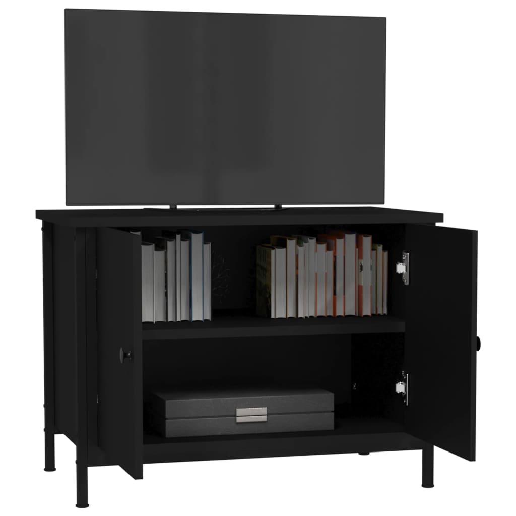 vidaXL Meuble TV avec portes noir 60x35x45 cm bois d'ingénierie