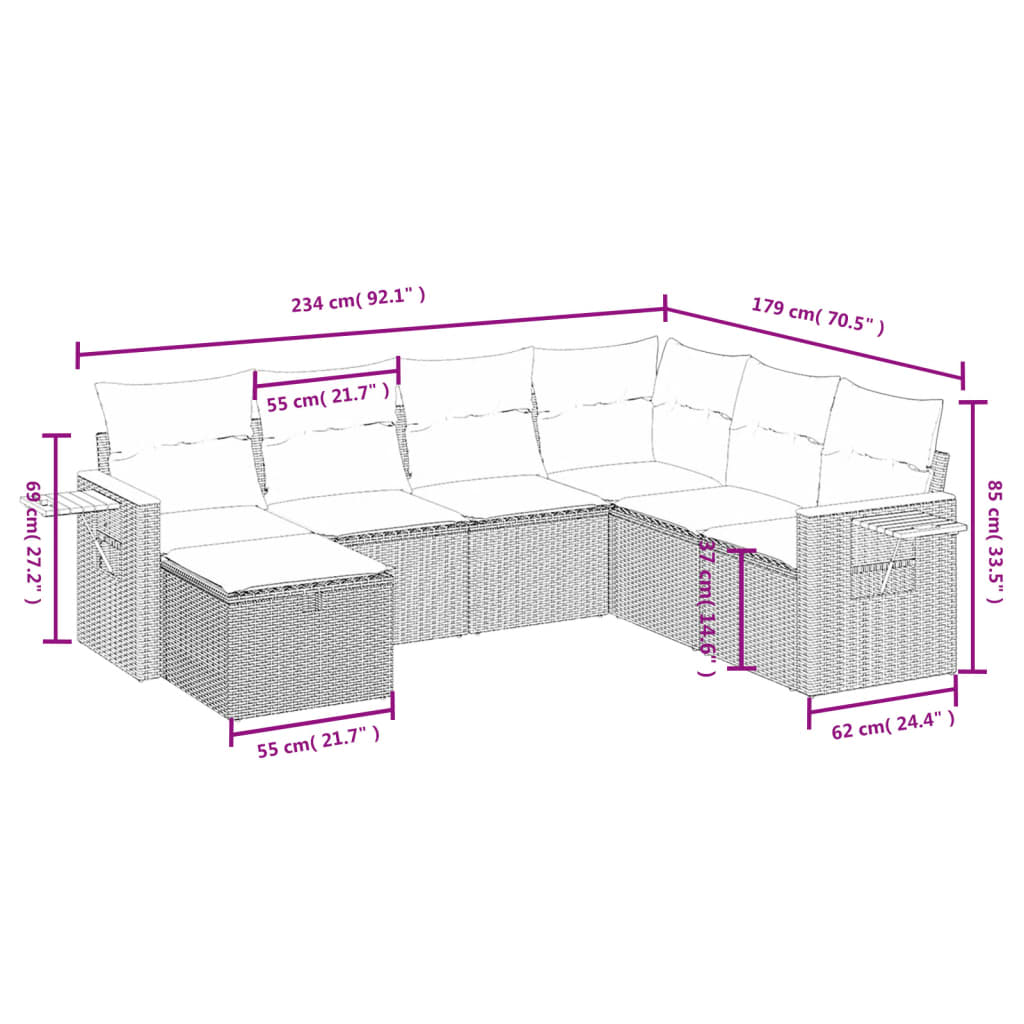 vidaXL Salon de jardin avec coussins 7 pcs gris résine tressée