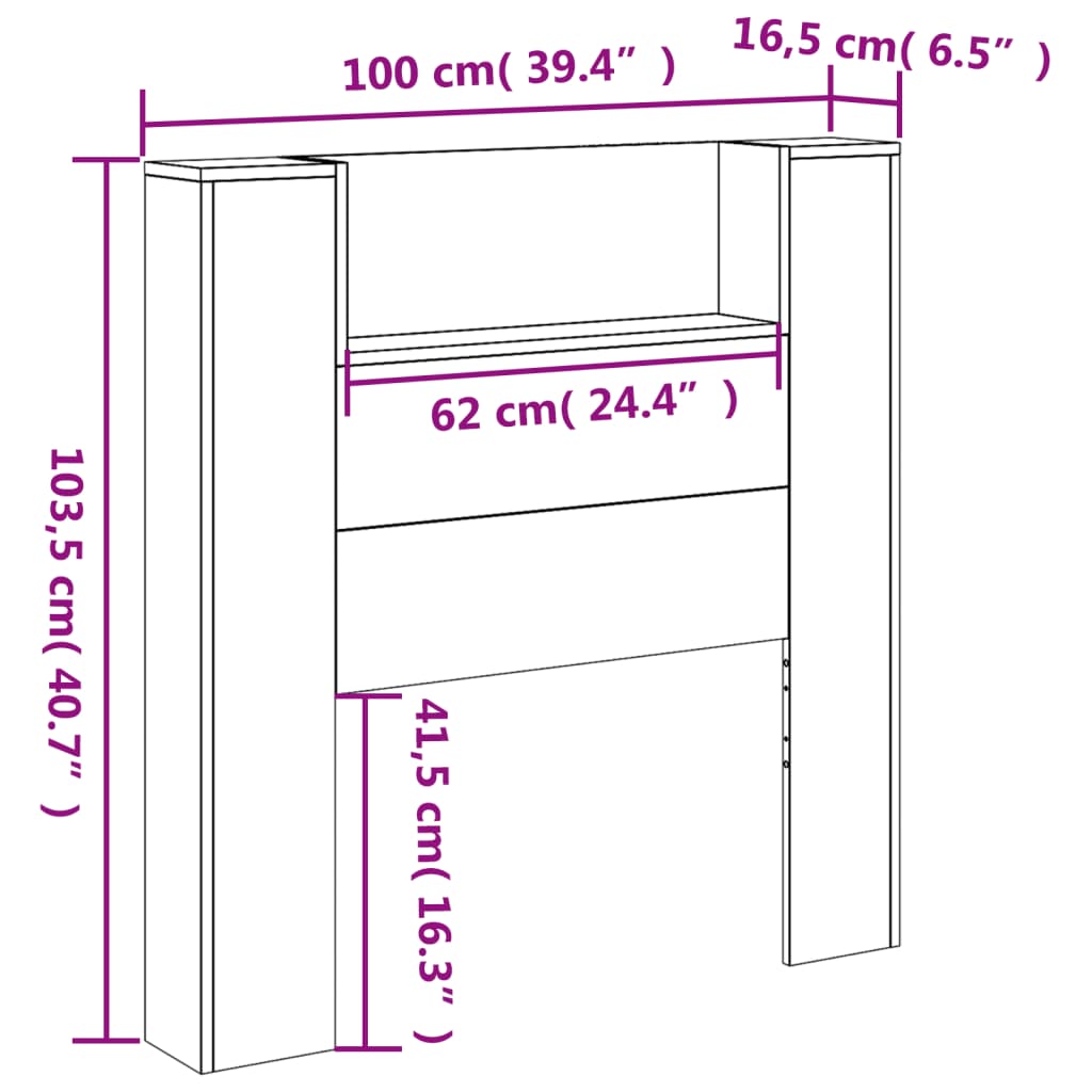 vidaXL Armoire tête de lit avec LED sonoma gris 100x16,5x103,5 cm