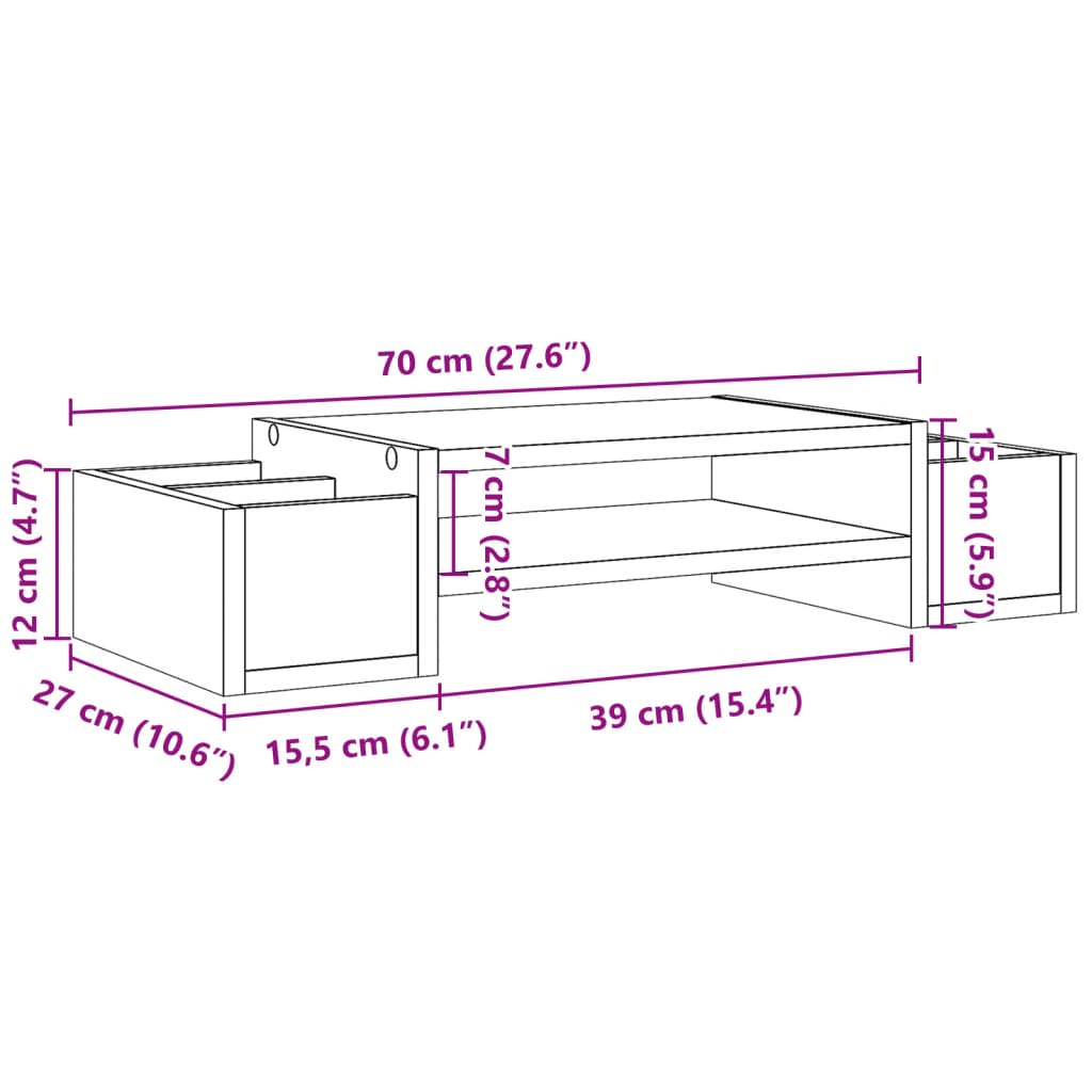 vidaXL Support de moniteur avec rangement chêne fumé bois d'ingénierie