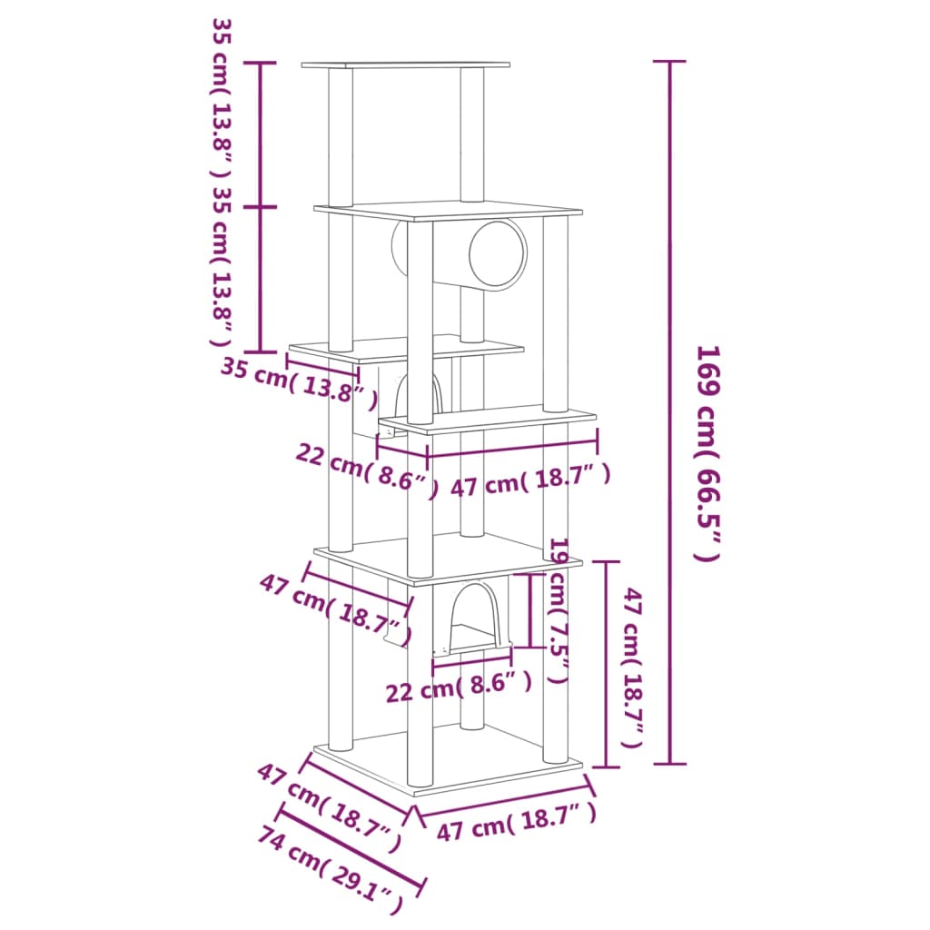 vidaXL Arbre à chat avec griffoirs en sisal Gris clair 169 cm