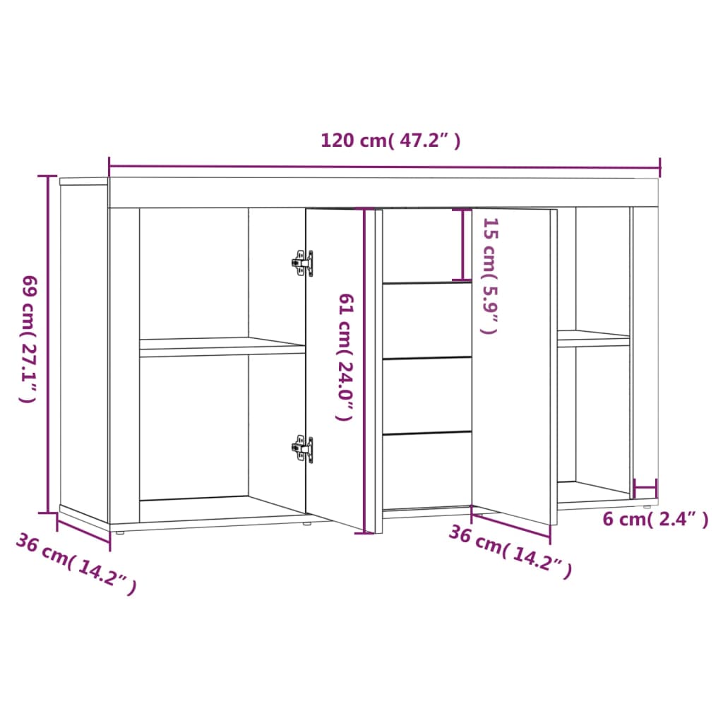 vidaXL Buffet Chêne fumé 120x36x69 cm Bois d'ingénierie