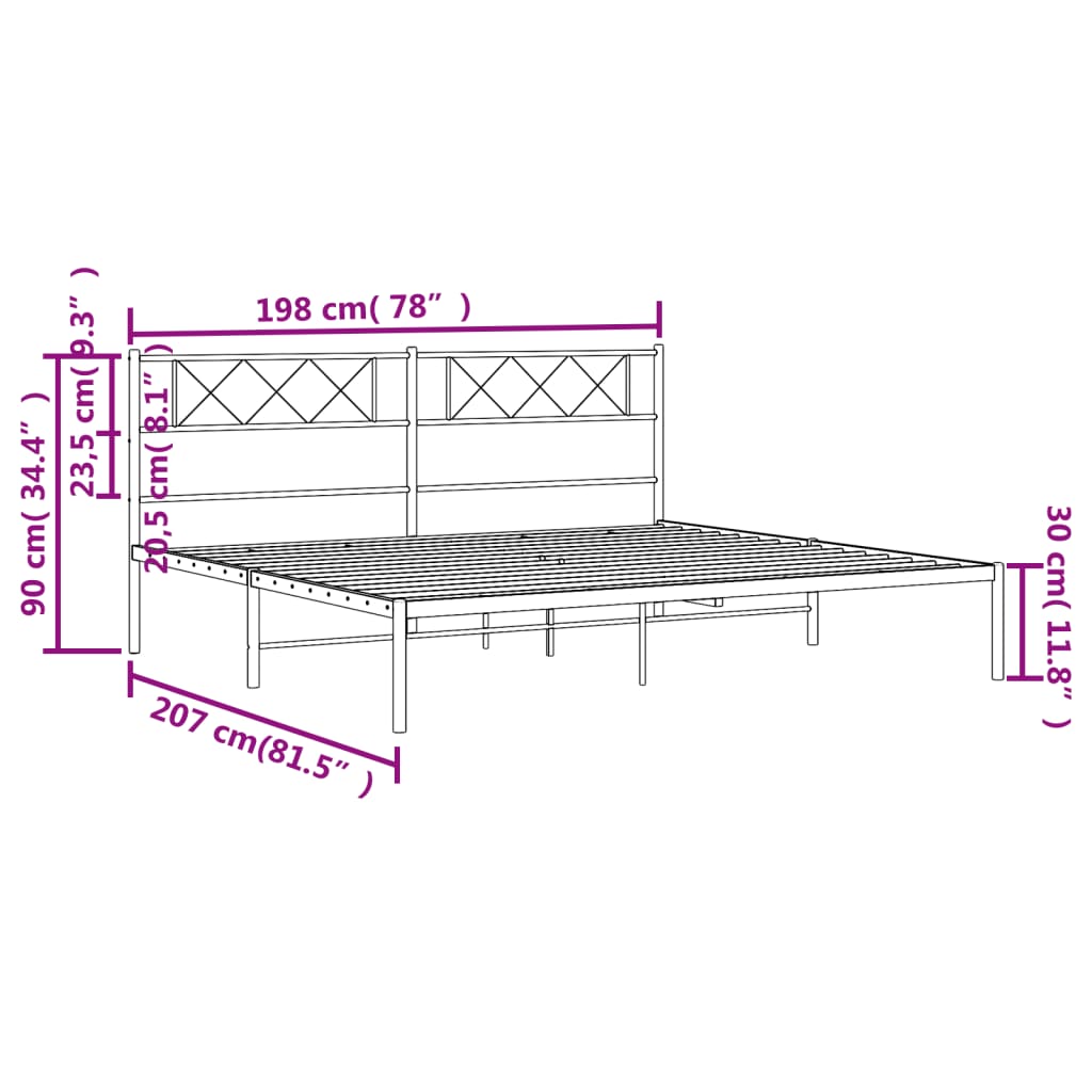 vidaXL Cadre de lit métal sans matelas avec tête de lit noir 193x203cm