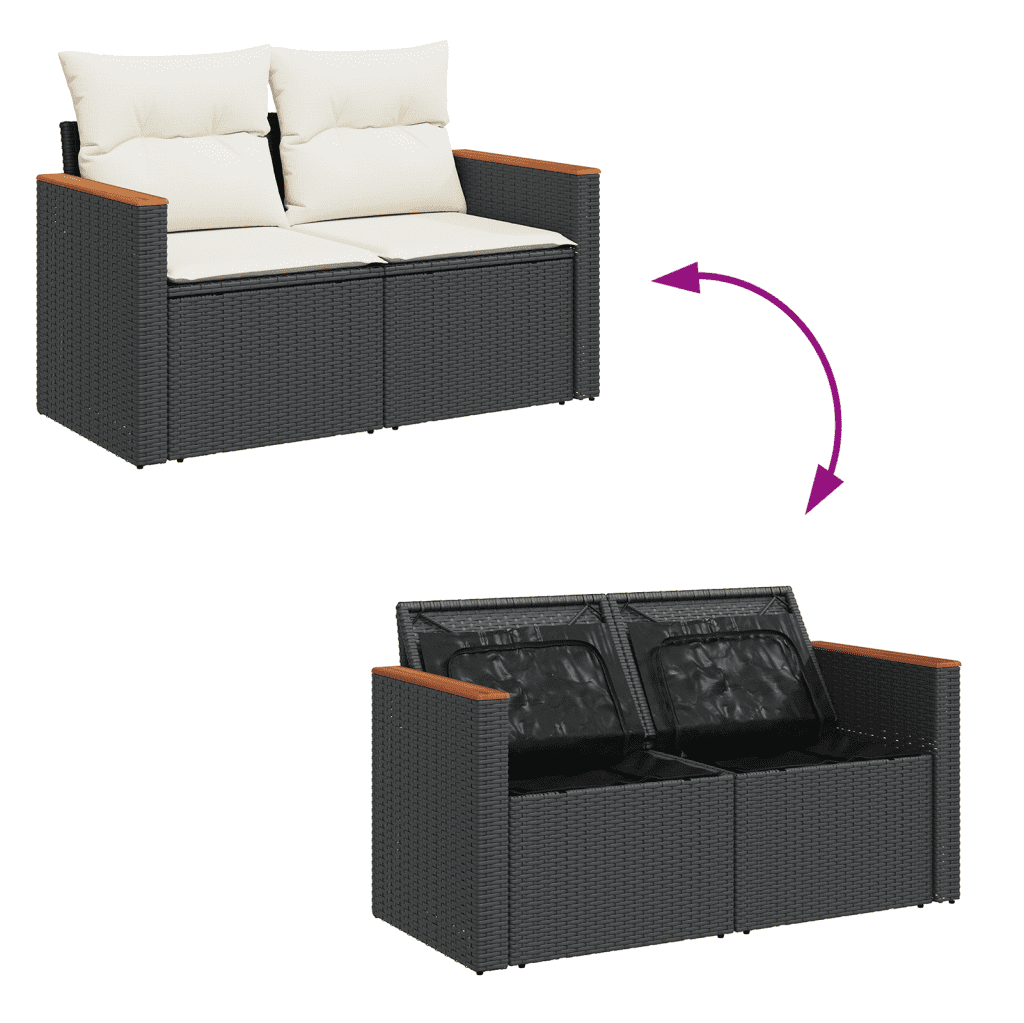 vidaXL Salon de jardin 6 pcs avec coussins noir résine tressée