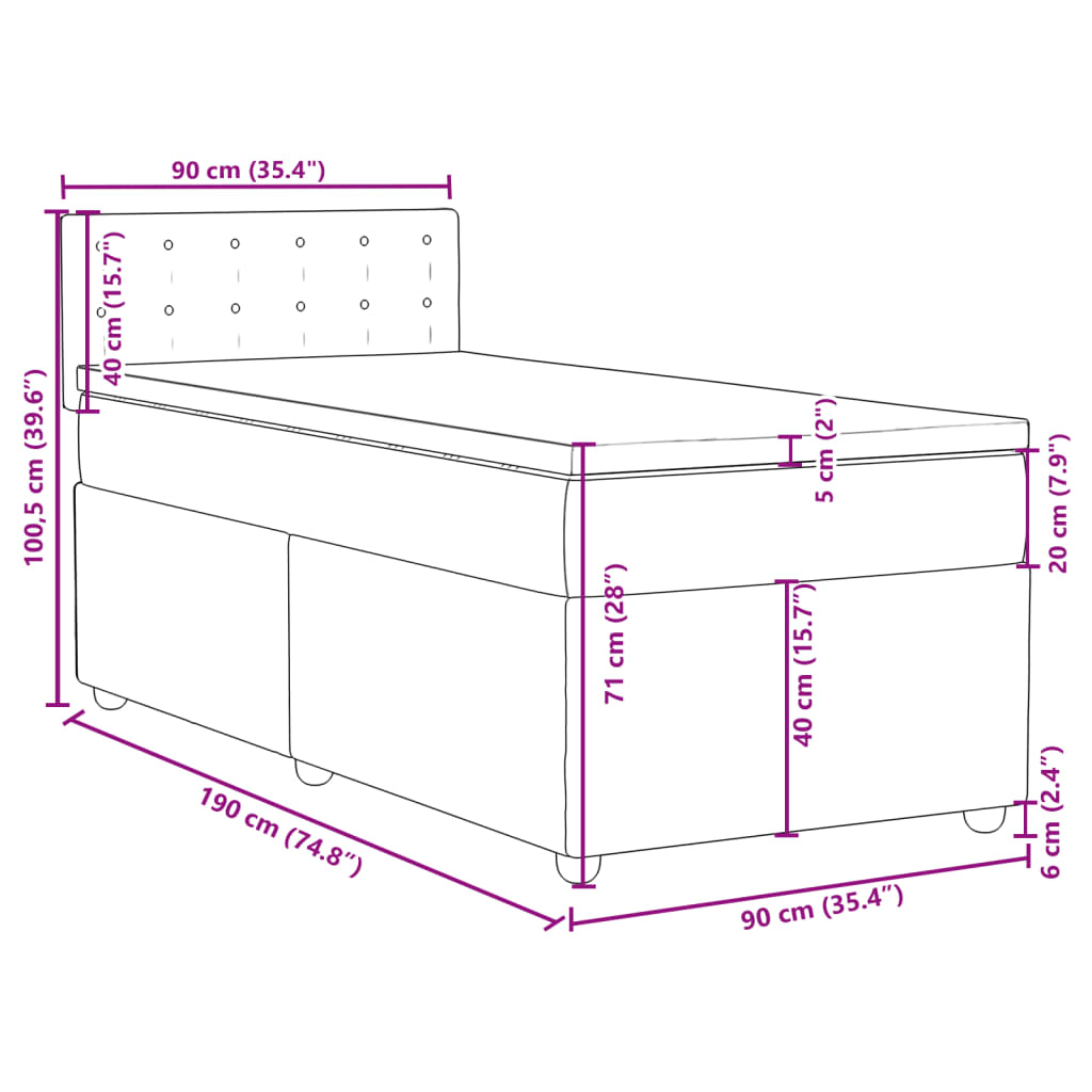 vidaXL Sommier à lattes de lit et matelas Gris foncé 90x190 cm Tissu