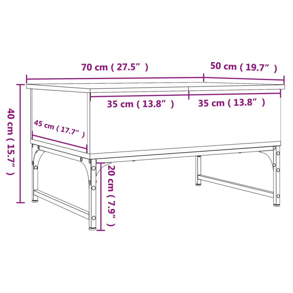 vidaXL Table basse chêne fumé 70x50x40 cm bois d'ingénierie et métal