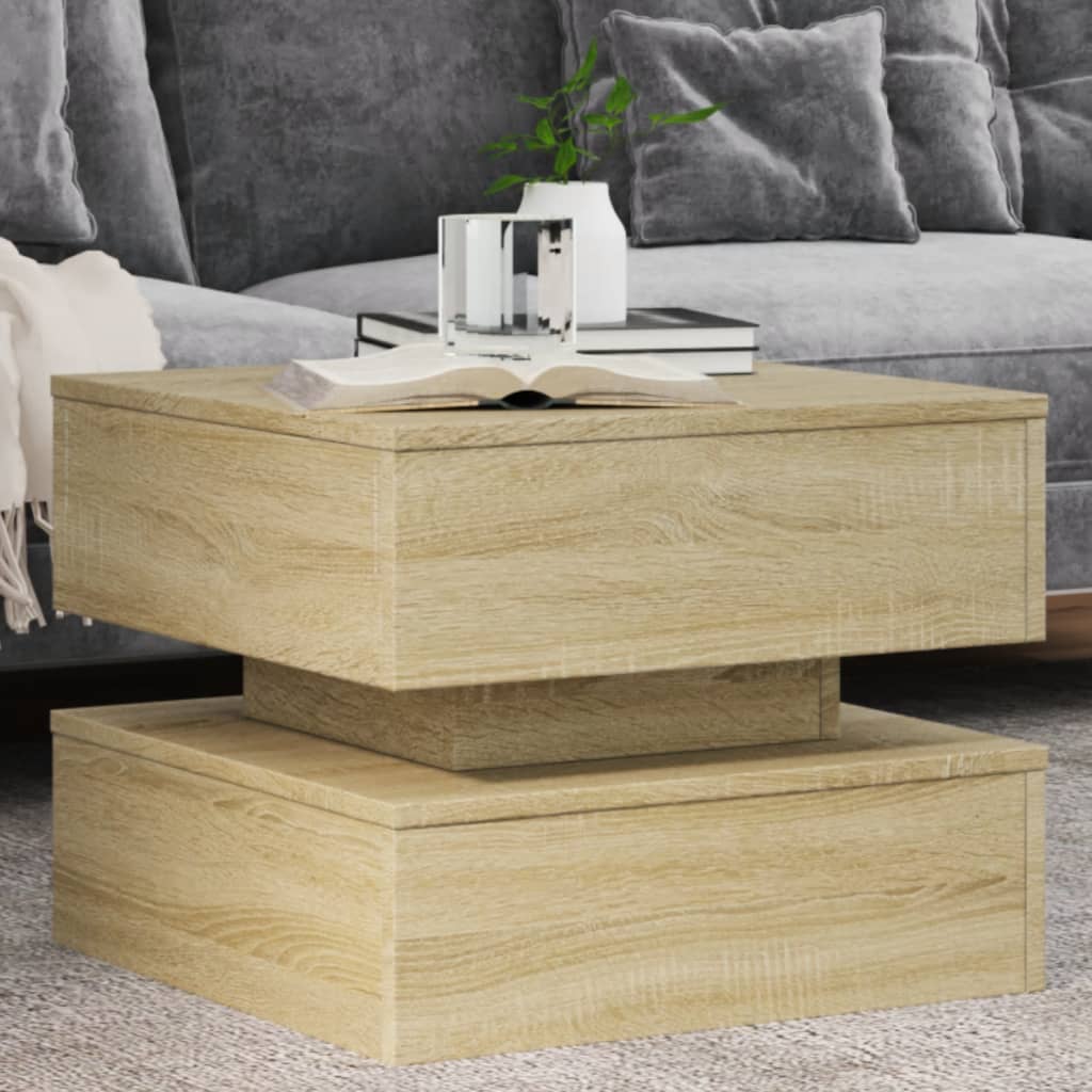 vidaXL Table basse avec lumières LED chêne sonoma 50x50x40 cm