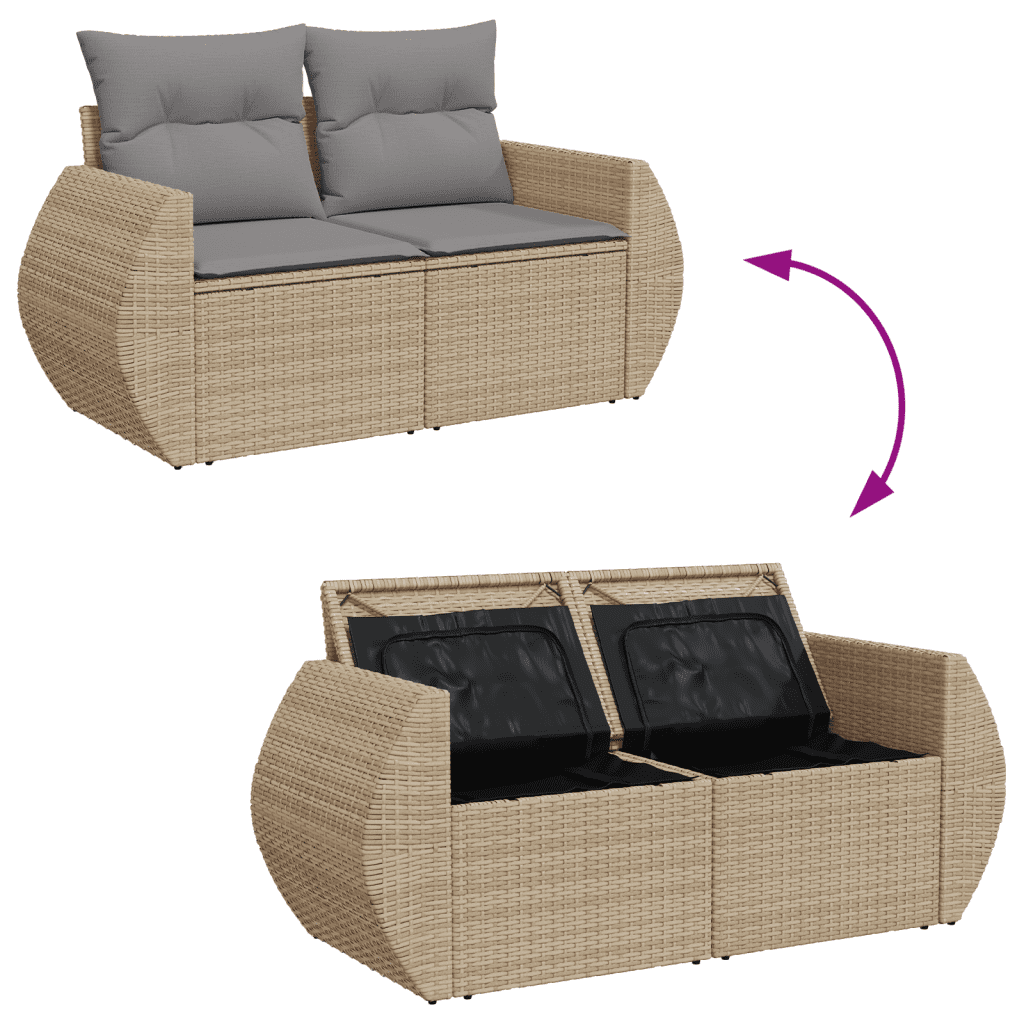 vidaXL Salon de jardin avec coussins 9 pcs beige résine tressée