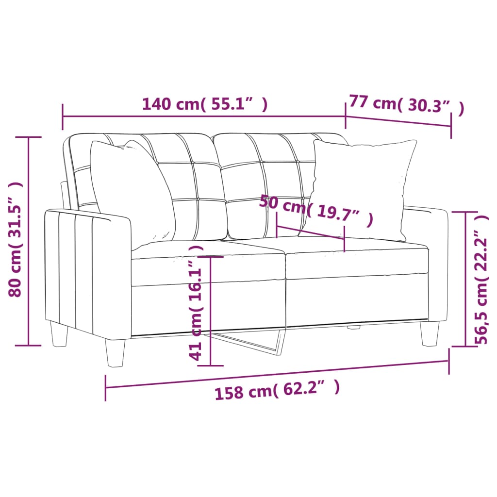 vidaXL Canapé 2 places avec oreillers bordeaux 140 cm similicuir