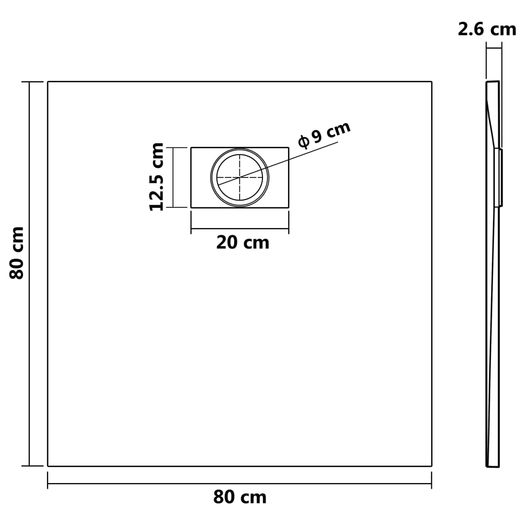 vidaXL Bac de douche SMC Noir 80 x 80 cm