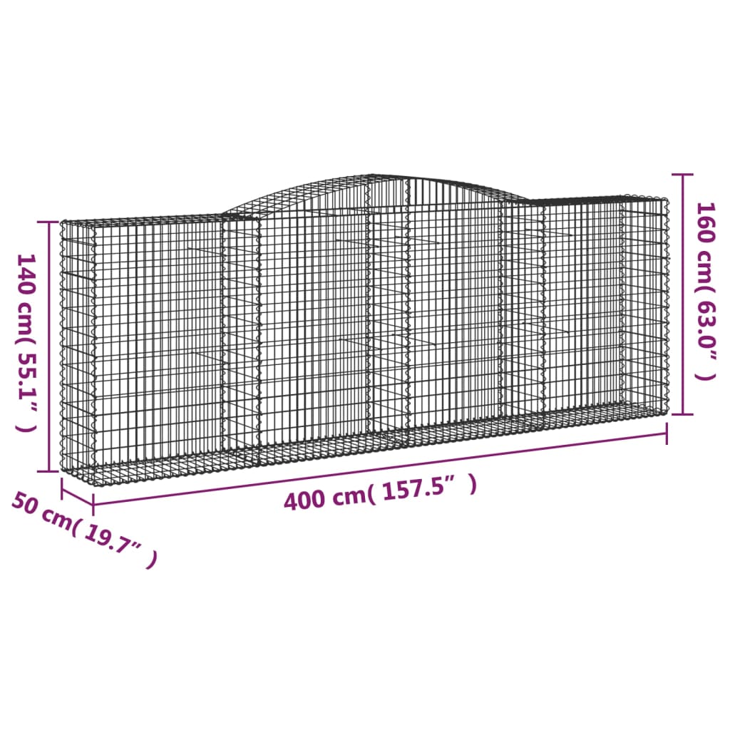 vidaXL Paniers à gabions arqués 2 pcs 400x50x140/160 cm Fer galvanisé