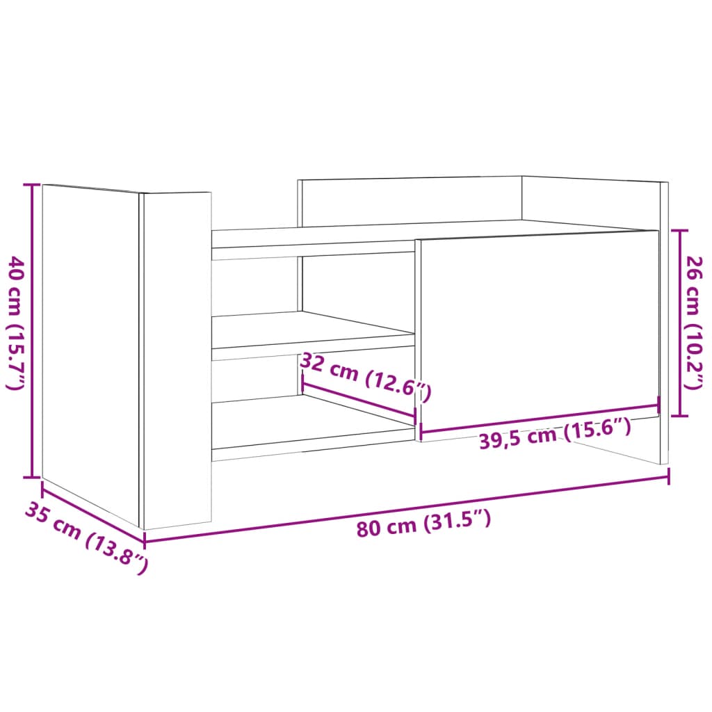 vidaXL Meuble TV chêne marron 80x35x40 cm bois d'ingénierie