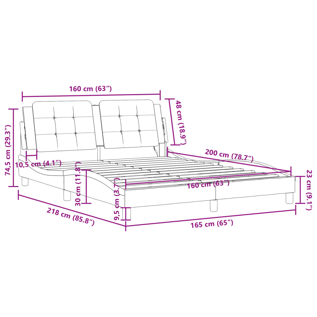 vidaXL Cadre de lit avec lumières LED gris 160x200 cm similicuir