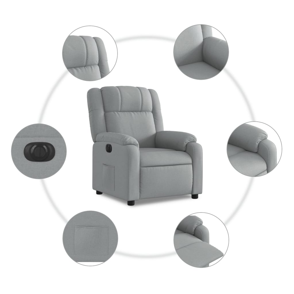 vidaXL Fauteuil inclinable électrique Gris clair Tissu