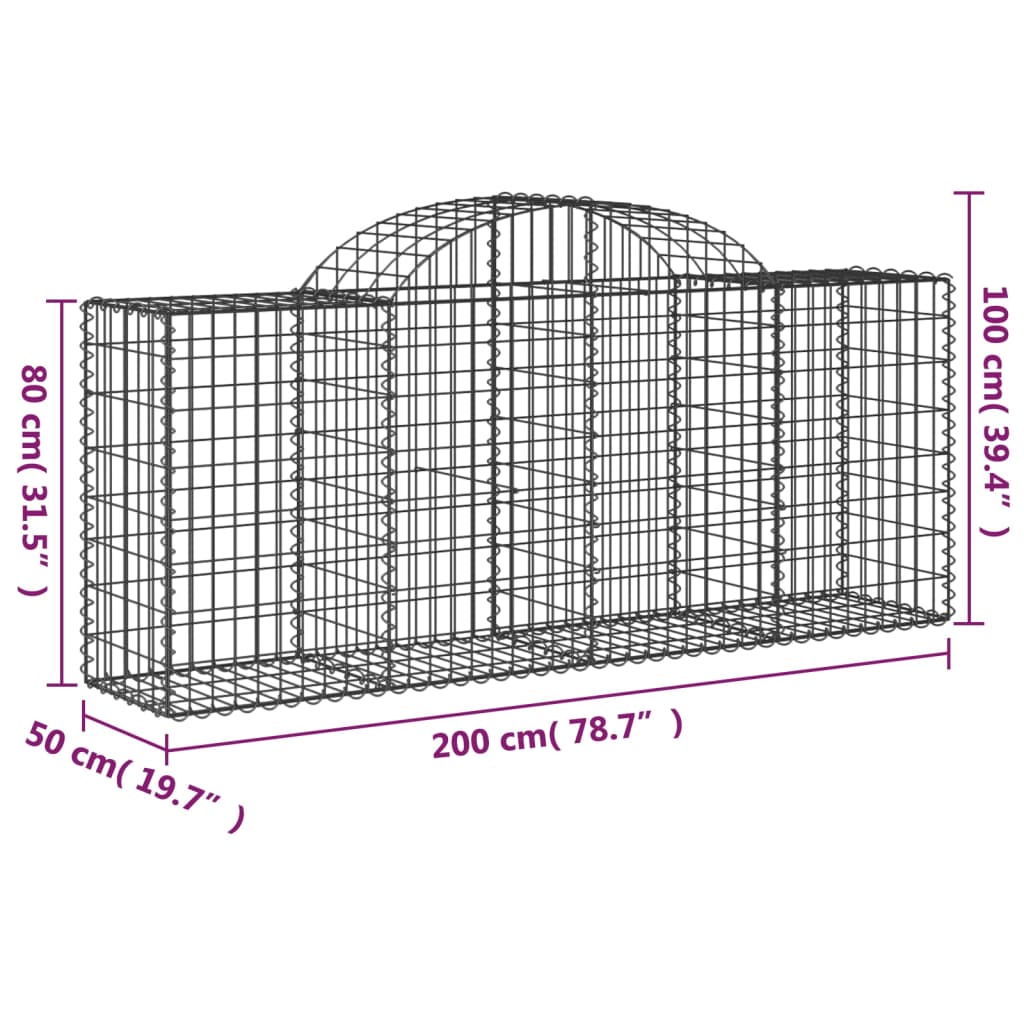 vidaXL Paniers à gabions arqués 10 pcs 200x50x80/100 cm Fer galvanisé