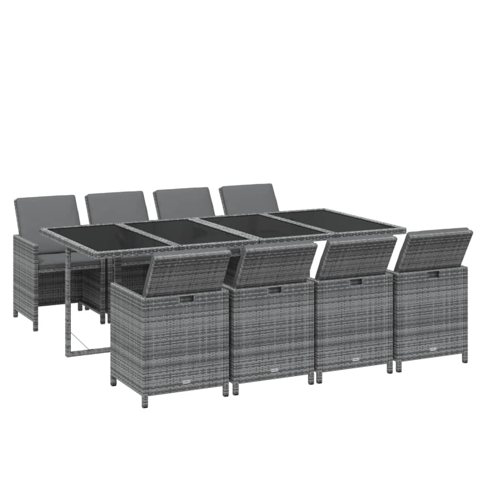 vidaXL Ensemble à manger de jardin coussins 9pcs Résine tressée Gris