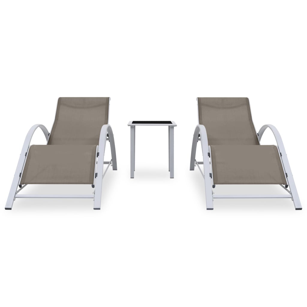 vidaXL Chaises longues lot de 2 avec table Aluminium Taupe