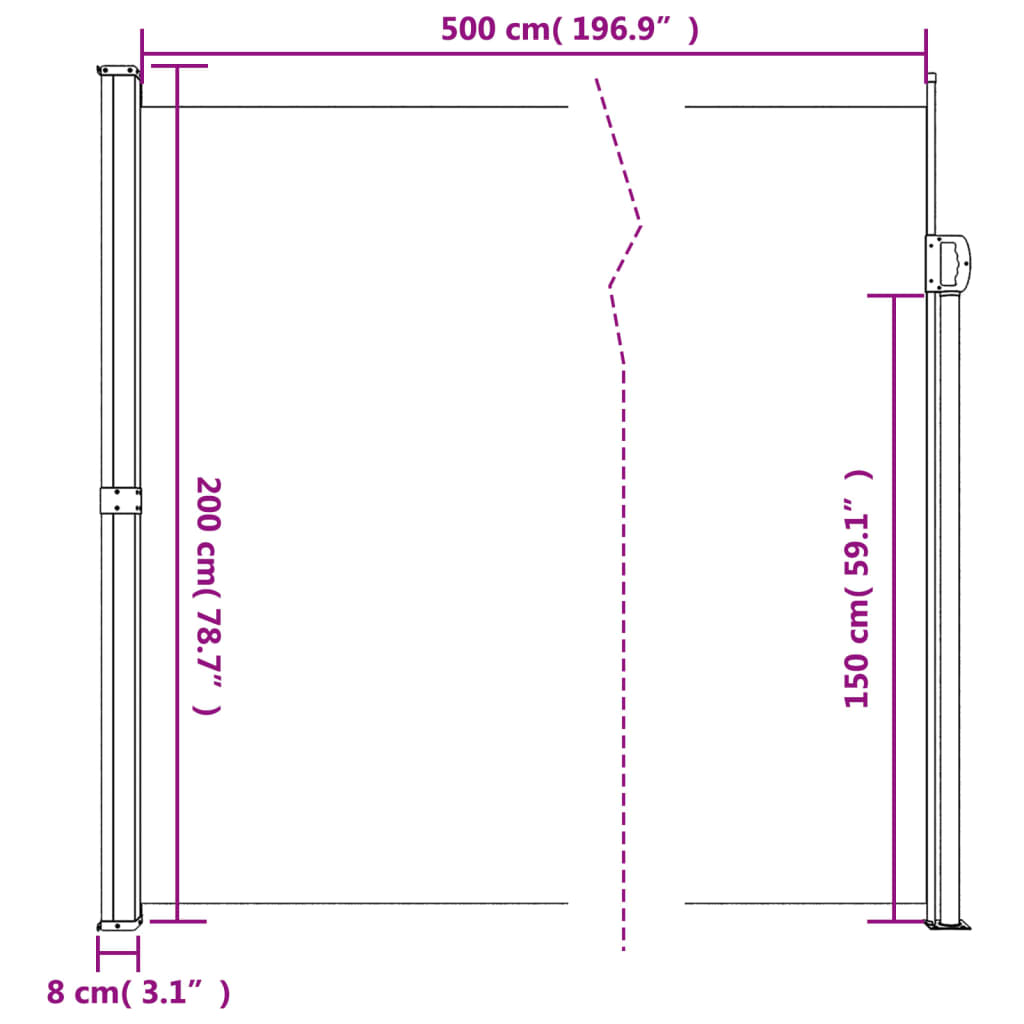 vidaXL Auvent latéral rétractable noir 200x500 cm