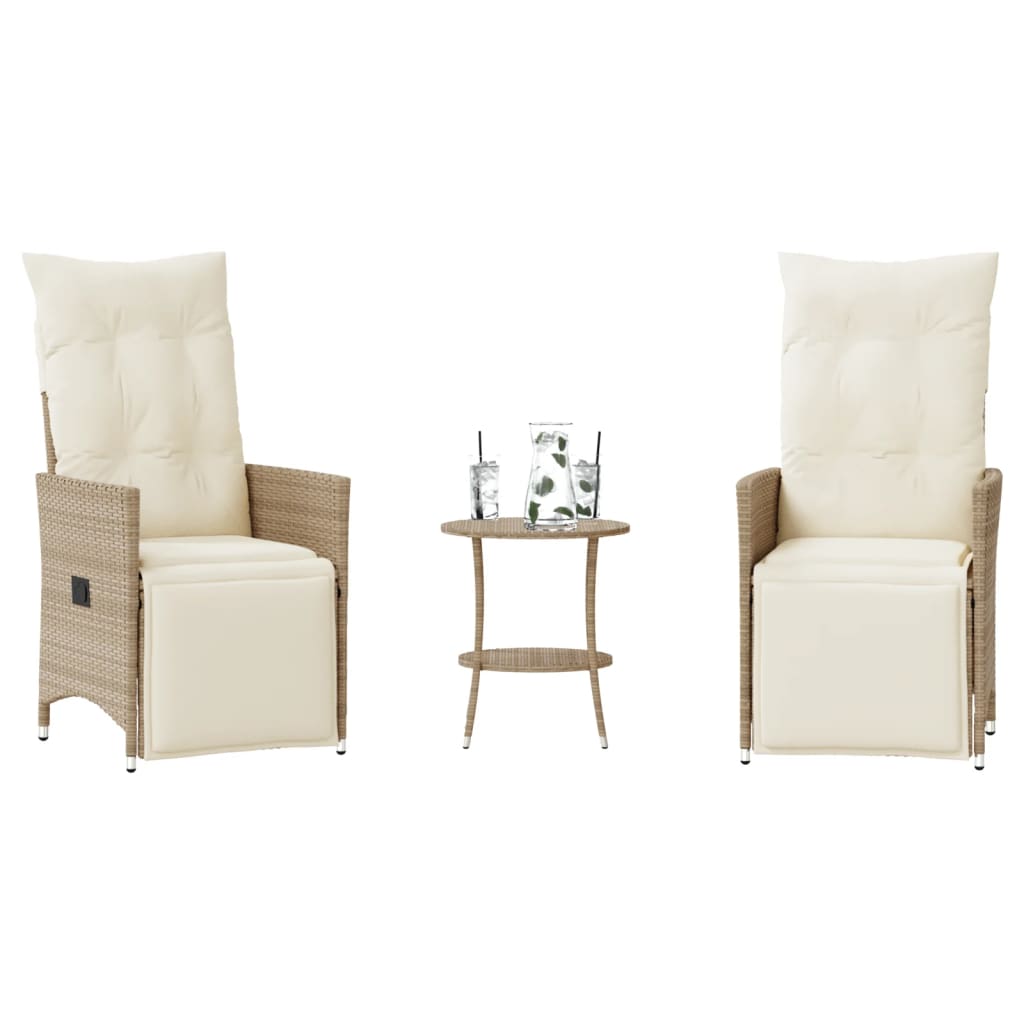 vidaXL Ensemble de bistro 3 pcs avec coussins beige résine tressée