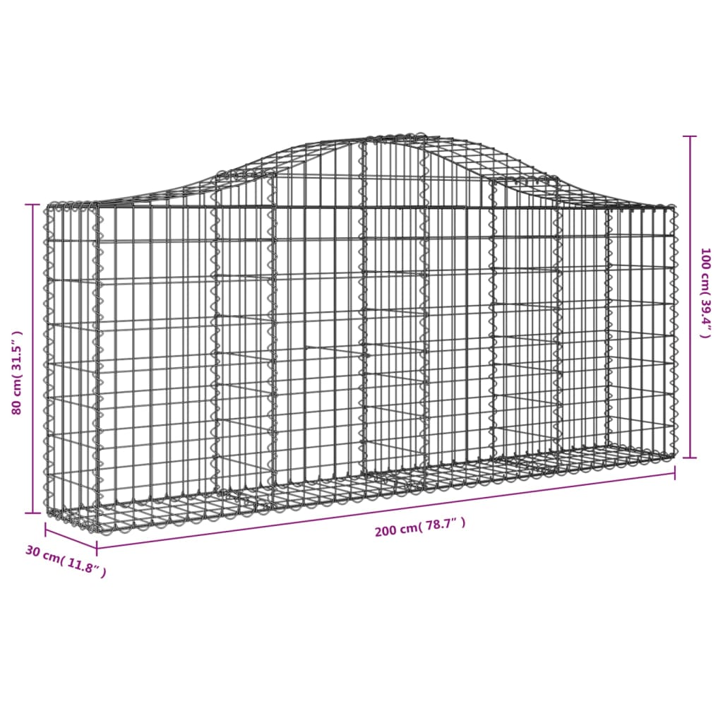 vidaXL Paniers à gabions arqués 3 pcs 200x30x80/100 cm Fer galvanisé