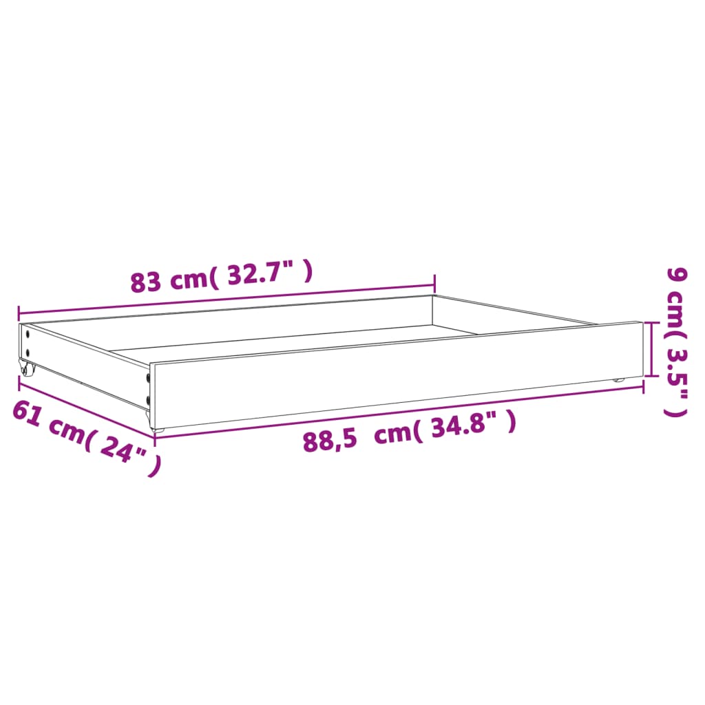 vidaXL Tiroirs de lit de jour 2 pcs cire marron bois de pin massif