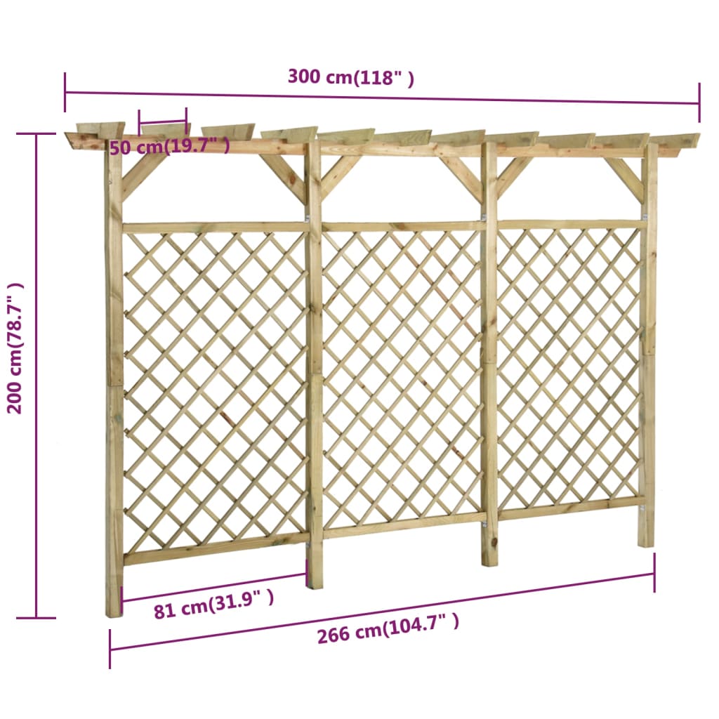 vidaXL Clôture à treillis de jardin avec pergola 300x50x200 cm Pin