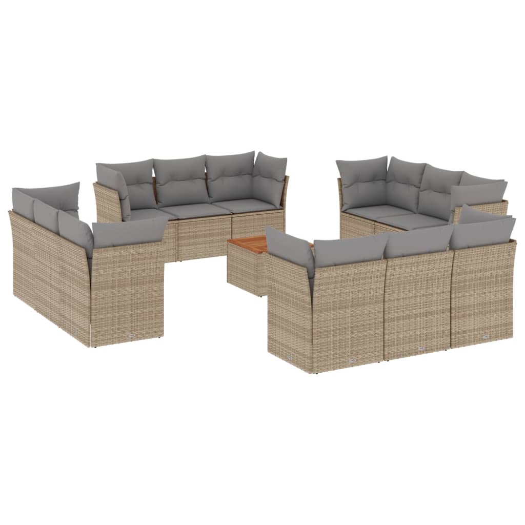 vidaXL Salon de jardin avec coussins 13 pcs beige résine tressée