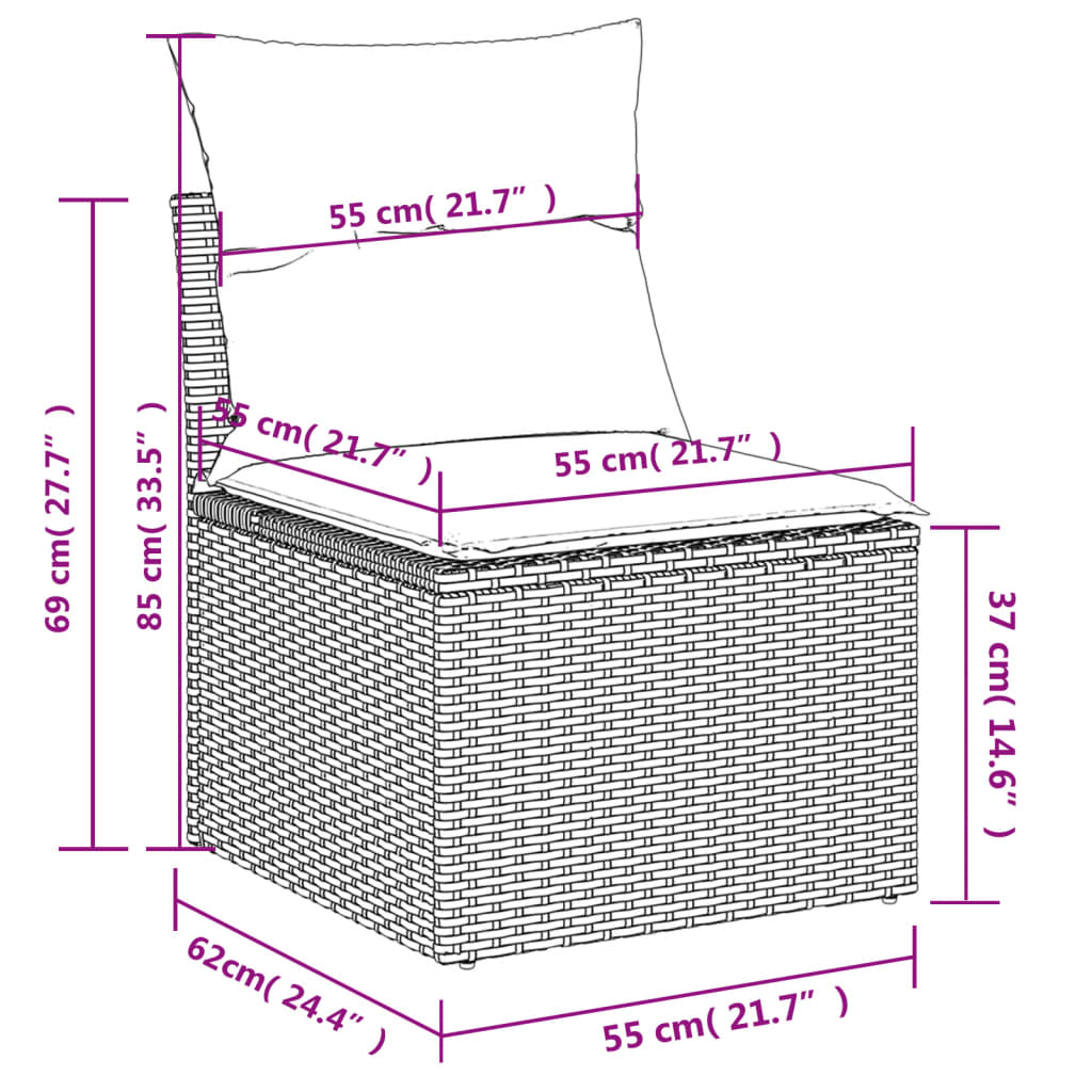 vidaXL Salon de jardin avec coussins 10 pcs gris résine tressée