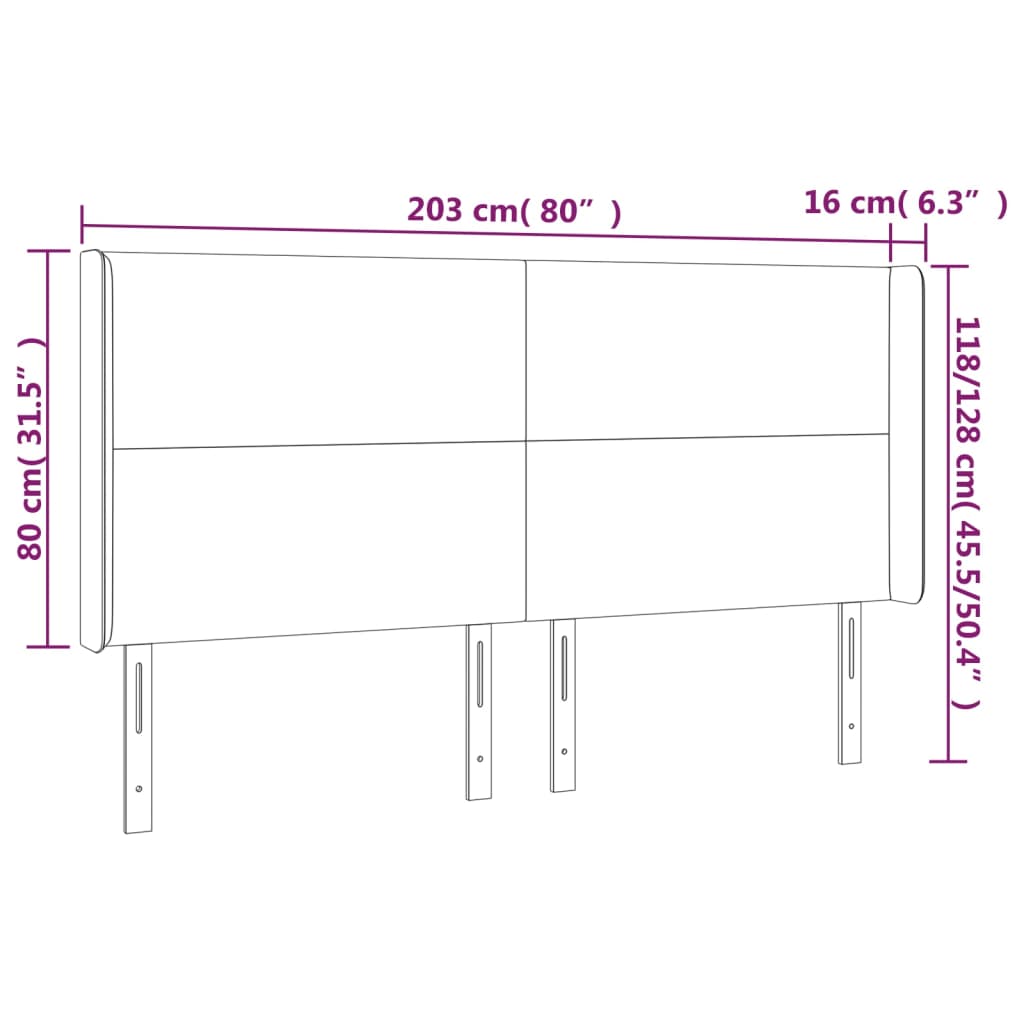 vidaXL Tête de lit à LED Bleu foncé 203x16x118/128 cm Velours