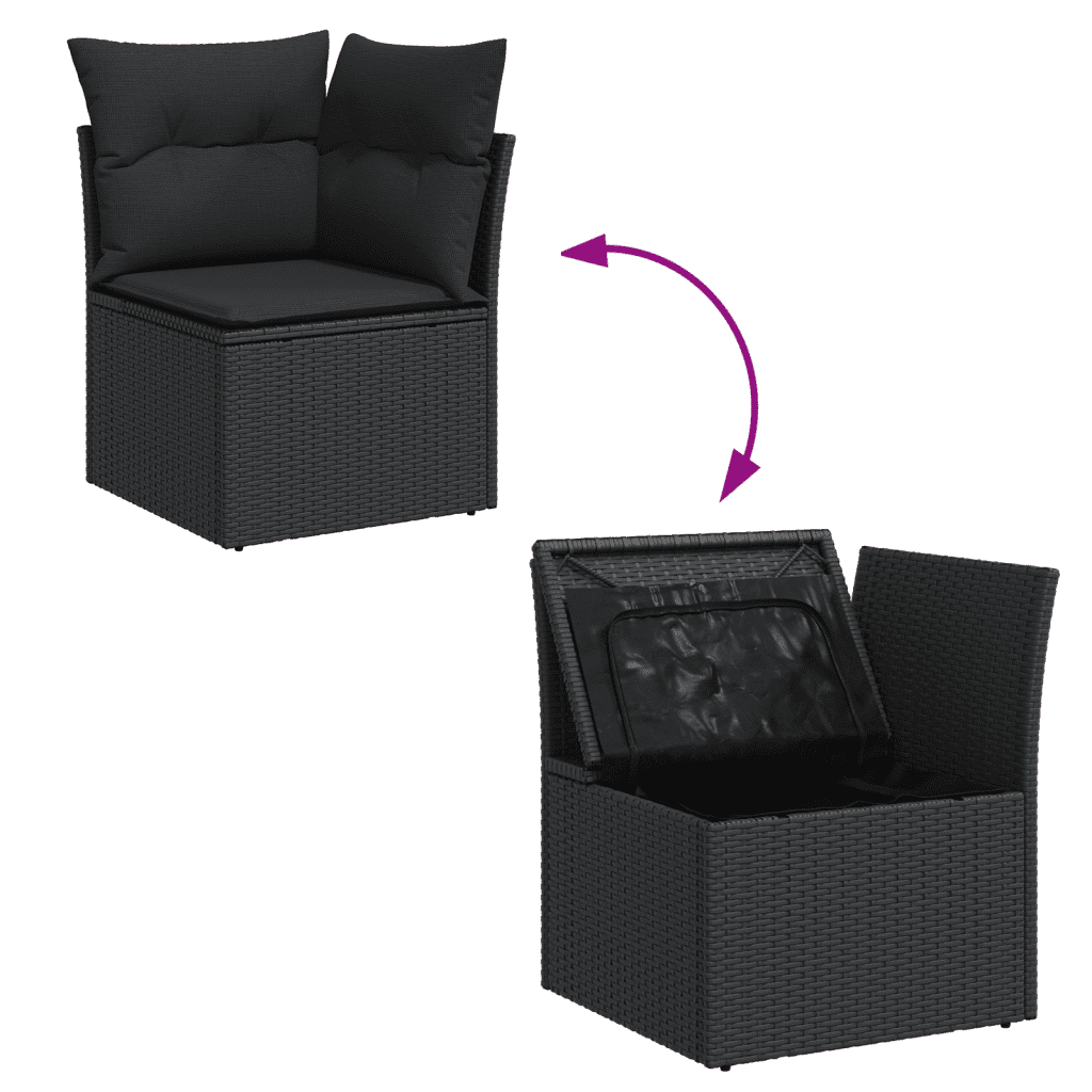 vidaXL Salon de jardin 8 pcs avec coussins noir résine tressée