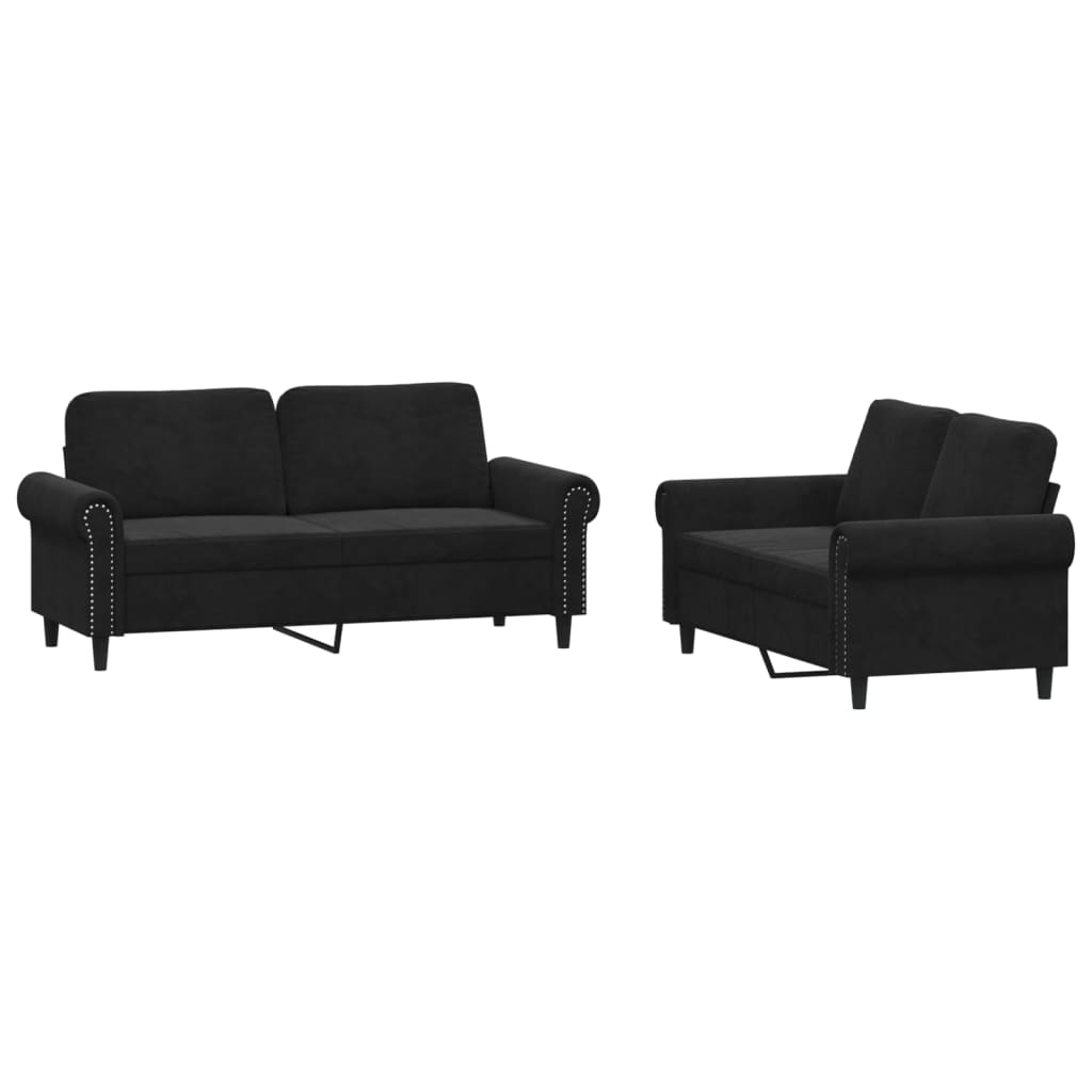 vidaXL Ensemble de canapés 2 pcs avec coussins Noir Velours