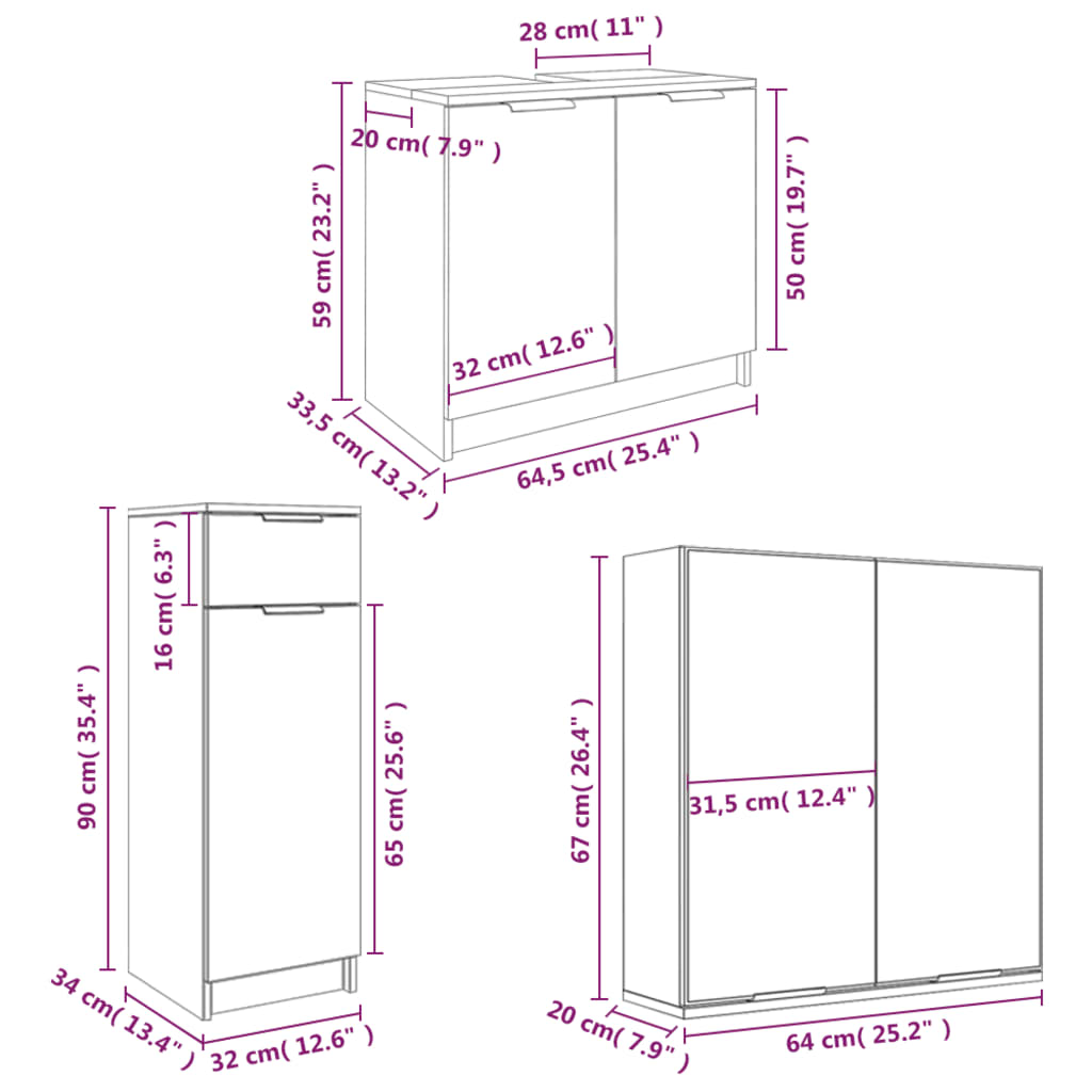 vidaXL Ensemble d'armoires de salle de bain 4 pcs chêne fumé