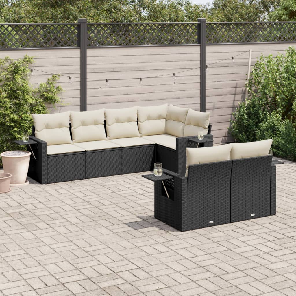 vidaXL Salon de jardin 7 pcs avec coussins noir résine tressée