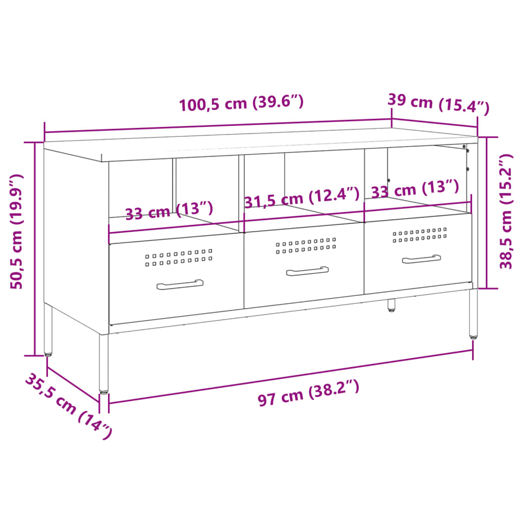 vidaXL Meuble TV rose 100,5x39x50,5 cm acier