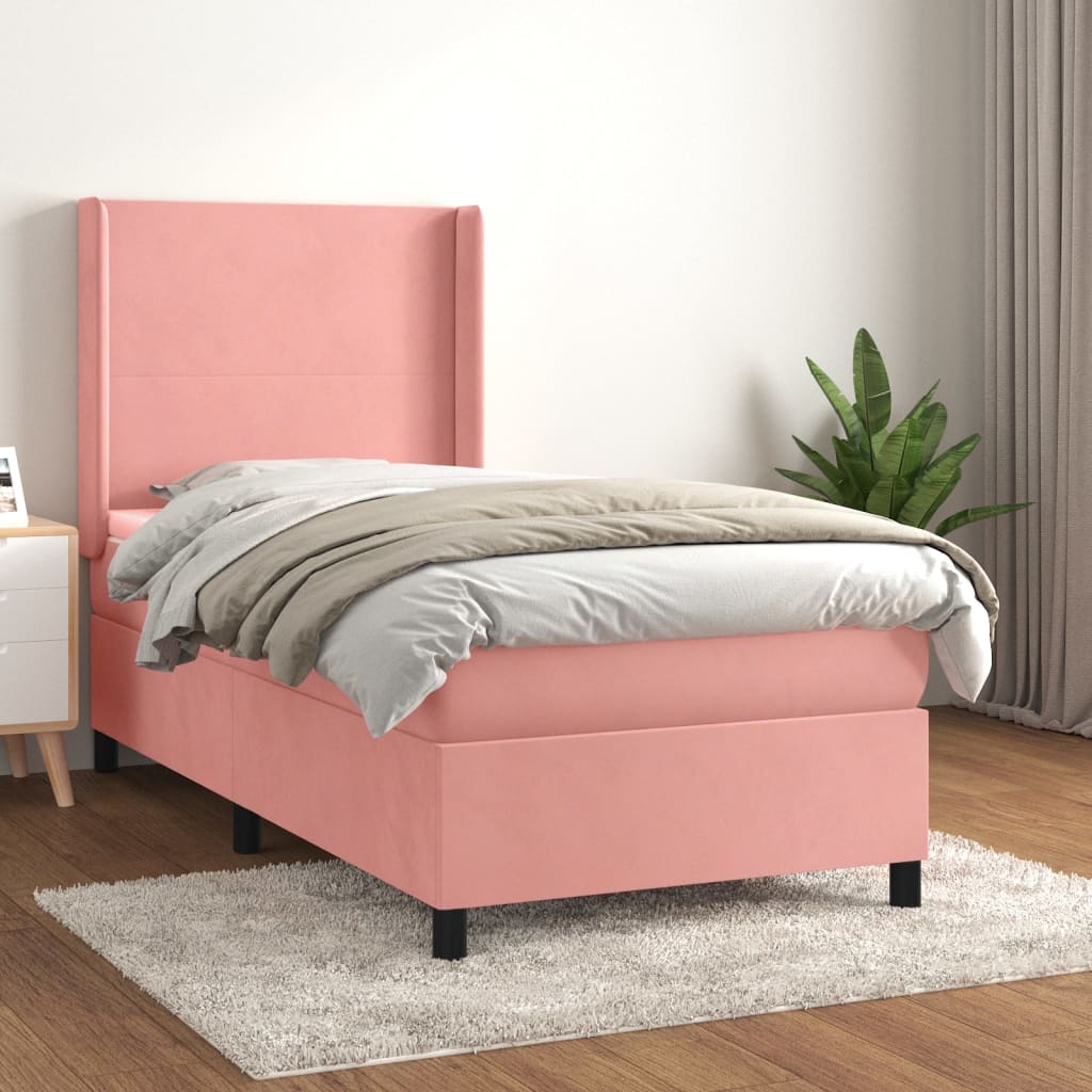 vidaXL Sommier à lattes de lit avec matelas Rose 90x200 cm Velours